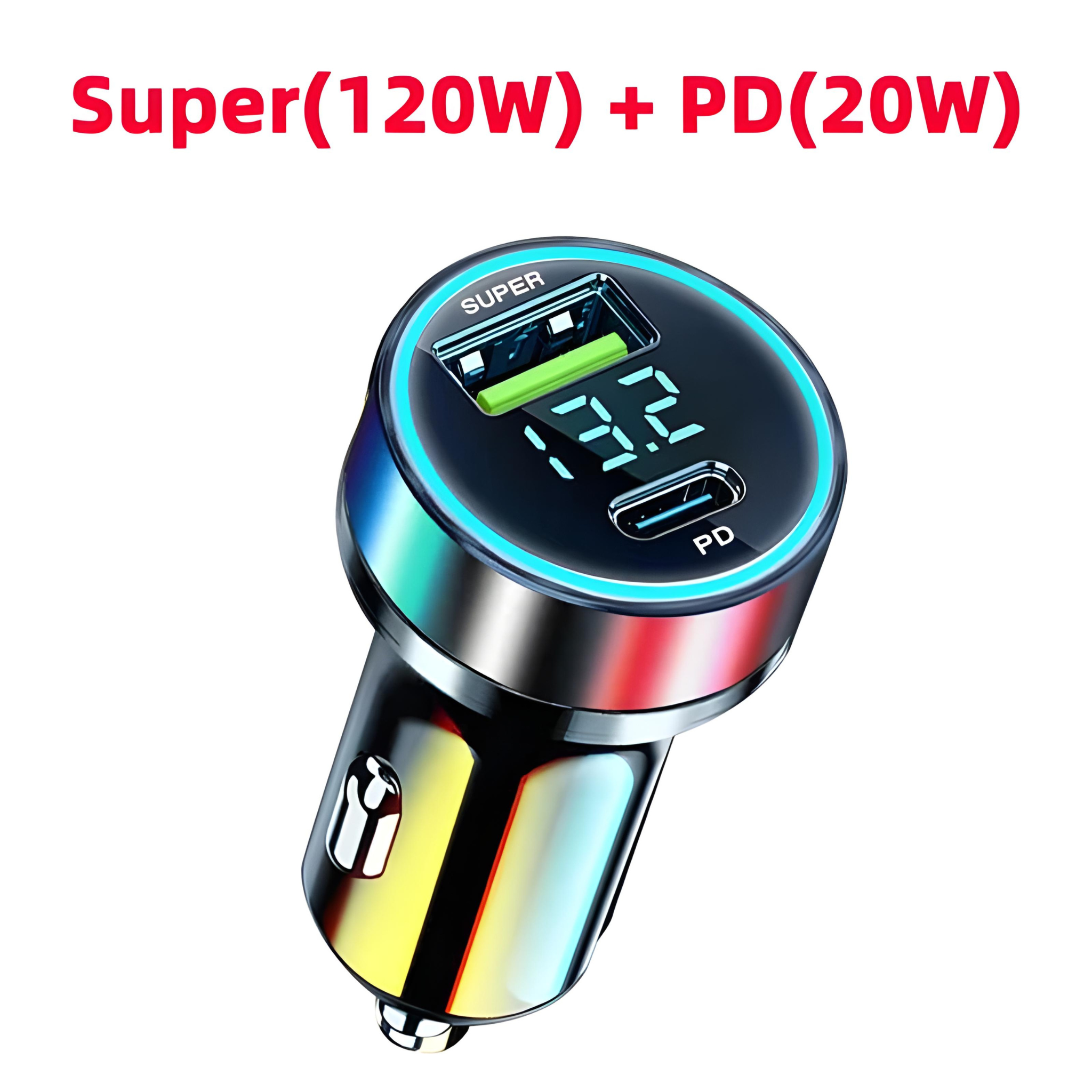 240W Car Charger Dual USB Ports 120W Super Fast Charging with Digital Display Quick Charging Adapter