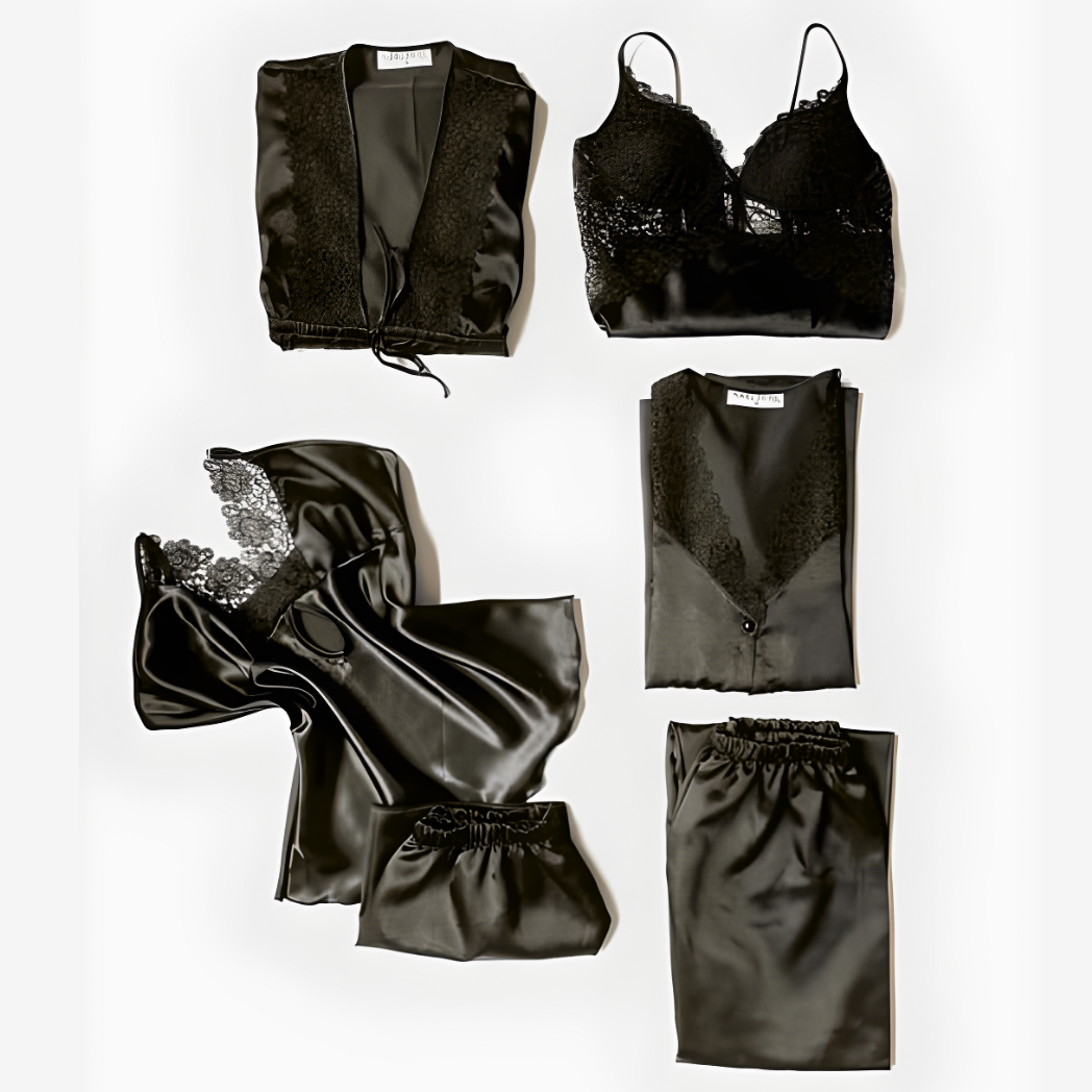 6 Pcs Satin Silk Women’s Nightwear & Sleepwear Set in Black, Maroon, Pink, Grey and Blue
