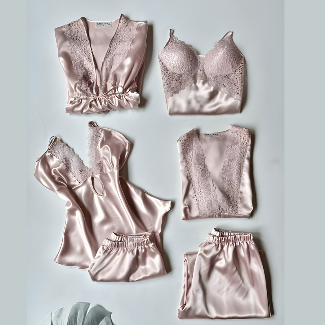 6 Pcs Satin Silk Women’s Nightwear & Sleepwear Set in Black, Maroon, Pink, Grey and Blue