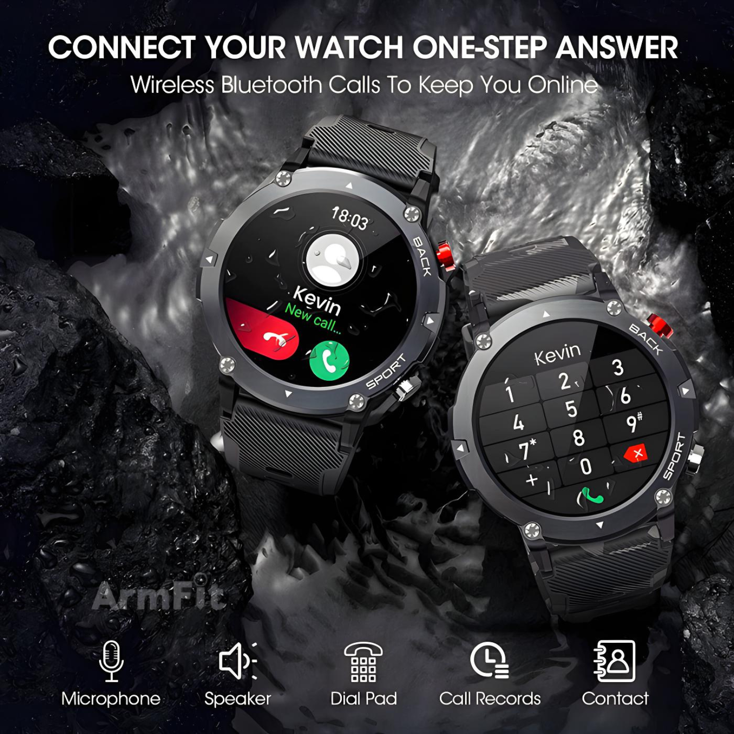 Armfit Code21 Smart Watch for Men with Bluetooth Calling Fitness Tracker Waterproof 300mAh Long Time Battery Life