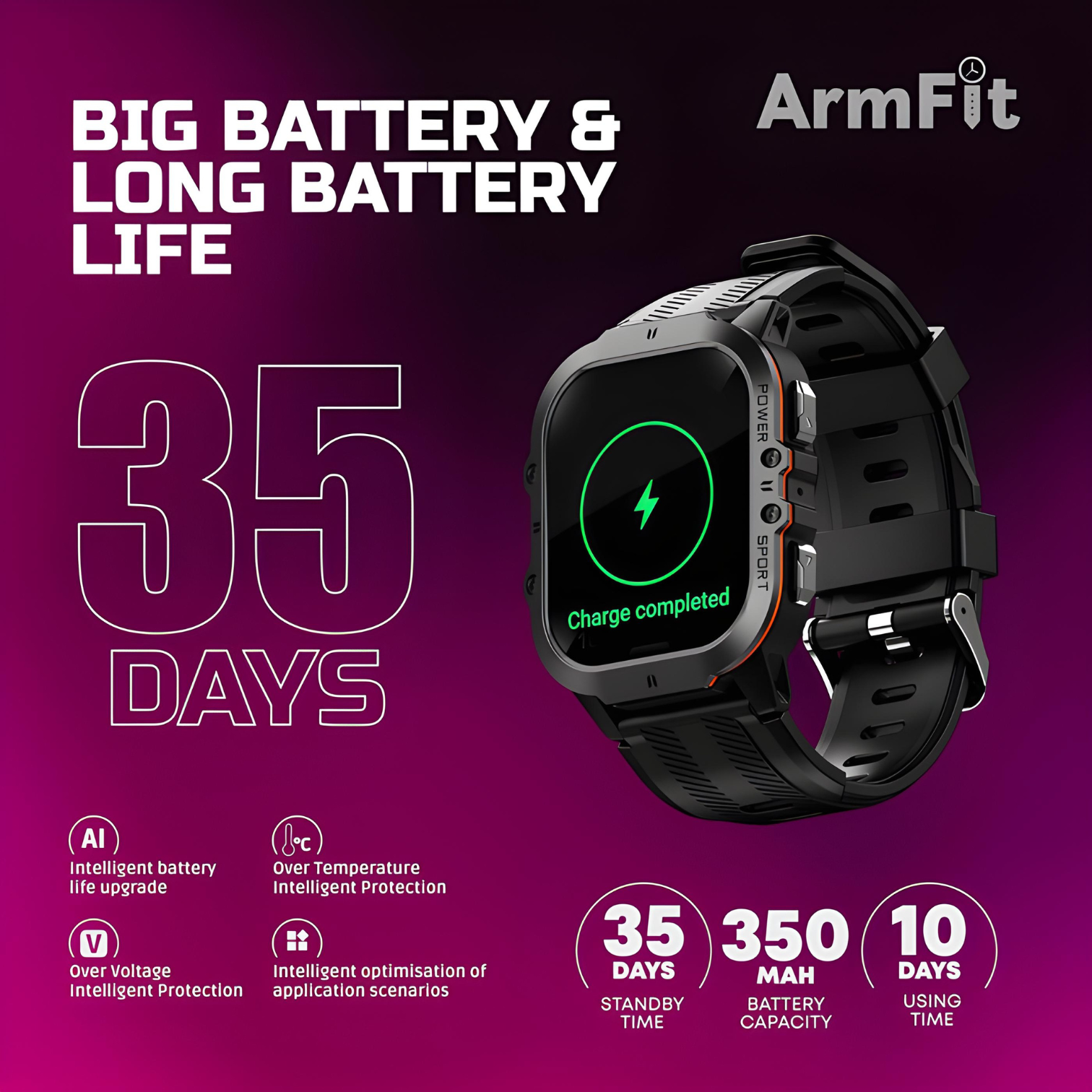 Armfit Code26 Smart watch with AMOLED Display Smartwatches for men, BT Calling Waterproof Fitness Watch with Heart Sleep Monitor for Android iOS