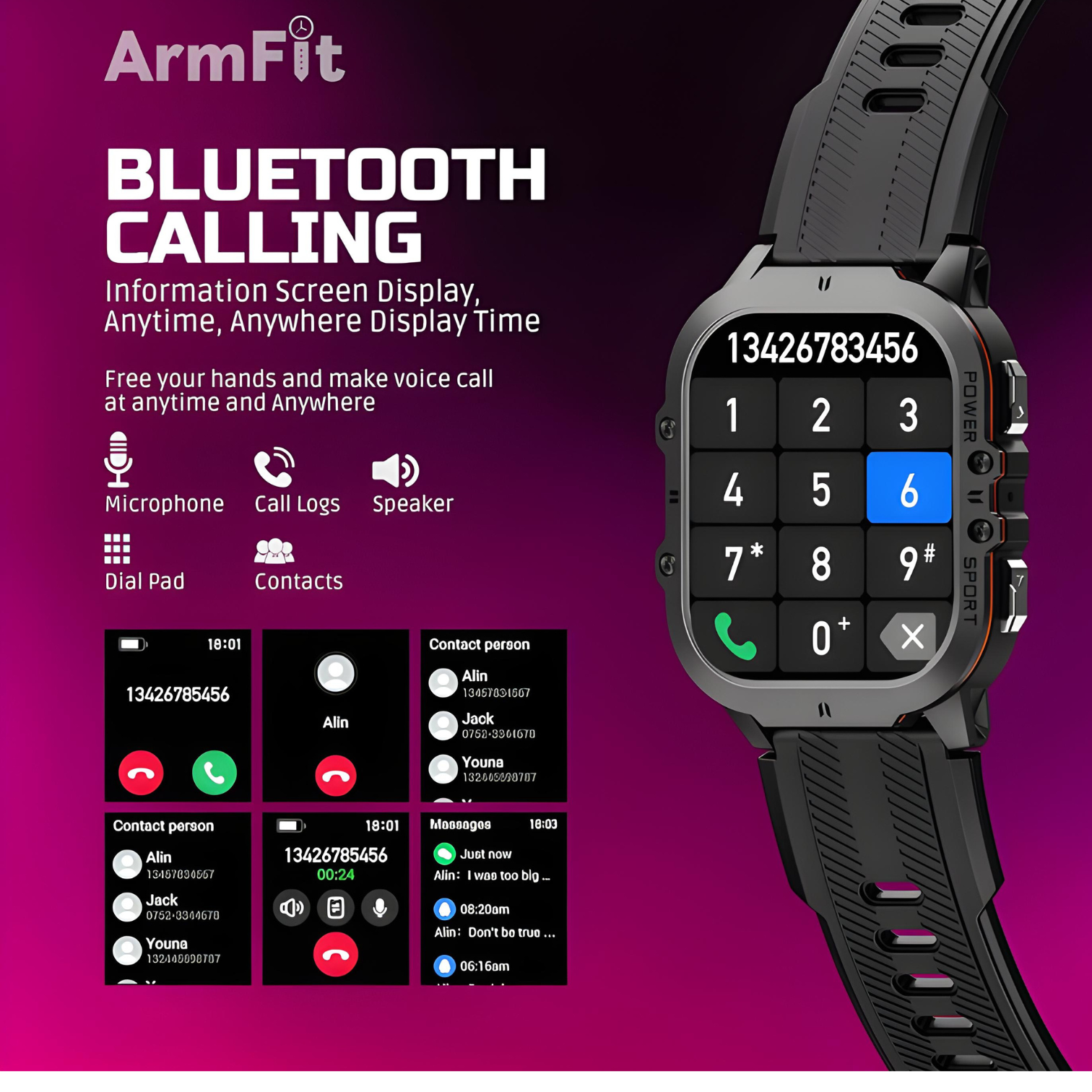 Armfit Code26 Smart watch with AMOLED Display Smartwatches for men, BT Calling Waterproof Fitness Watch with Heart Sleep Monitor for Android iOS