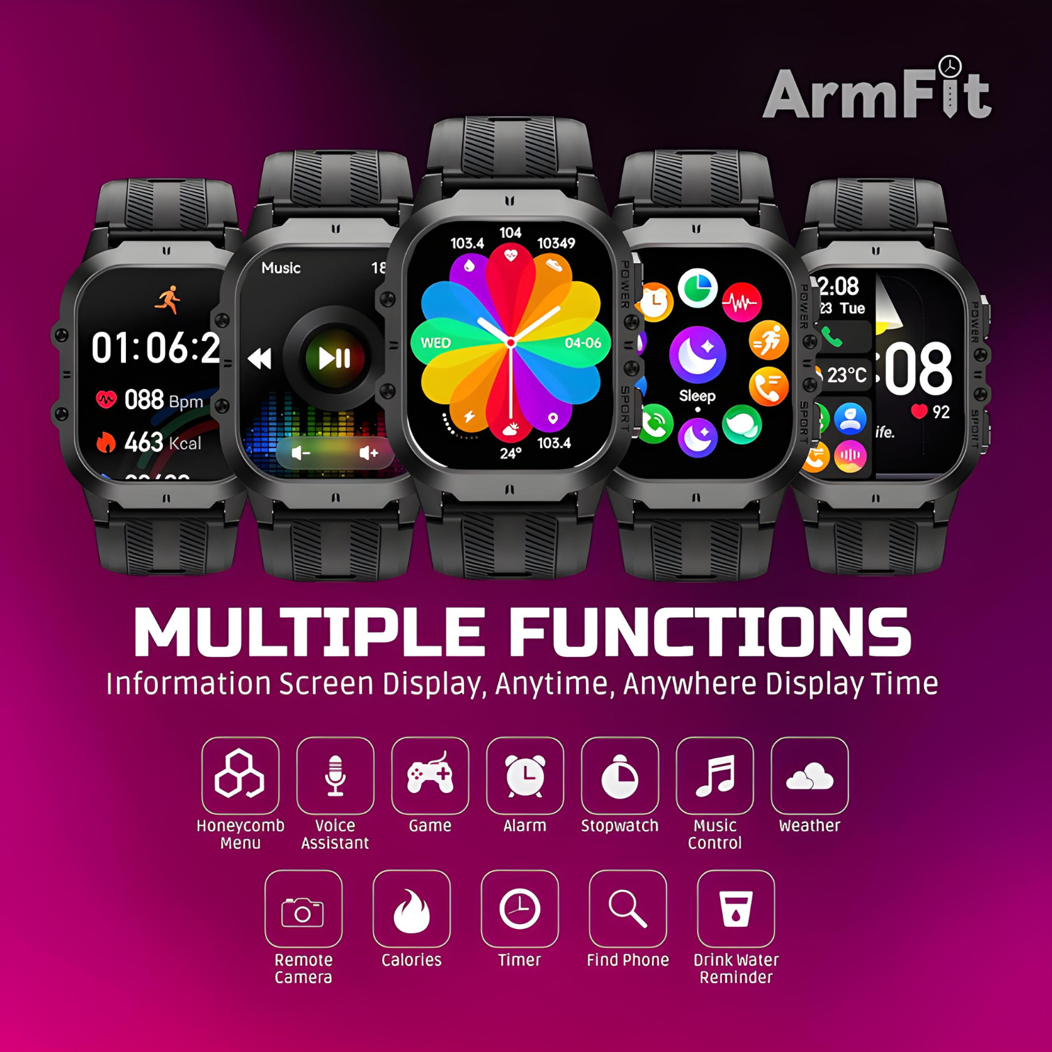 Armfit Code26 Smart watch with AMOLED Display Smartwatches for men, BT Calling Waterproof Fitness Watch with Heart Sleep Monitor for Android iOS