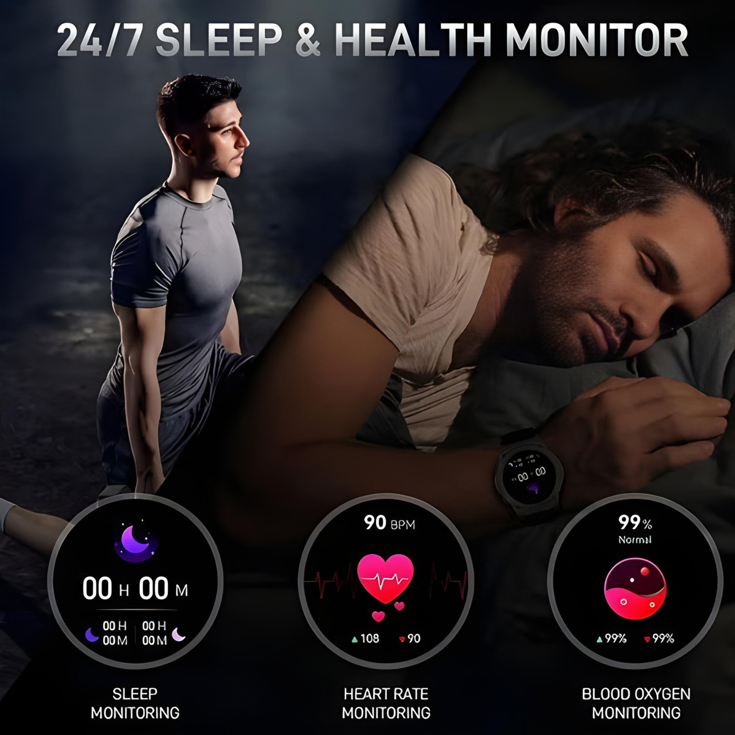 Armfit, Dream Smart Watch, Smartwatches for Men, AMOLED Display, Heart Rate Monitor, Blood Pressure Monitor, Music Play, BT Calling, Long Battery Life, Health Monitoring, Sleep Tracking, Bluetooth Notifications, Sports Watch, Stylish Design