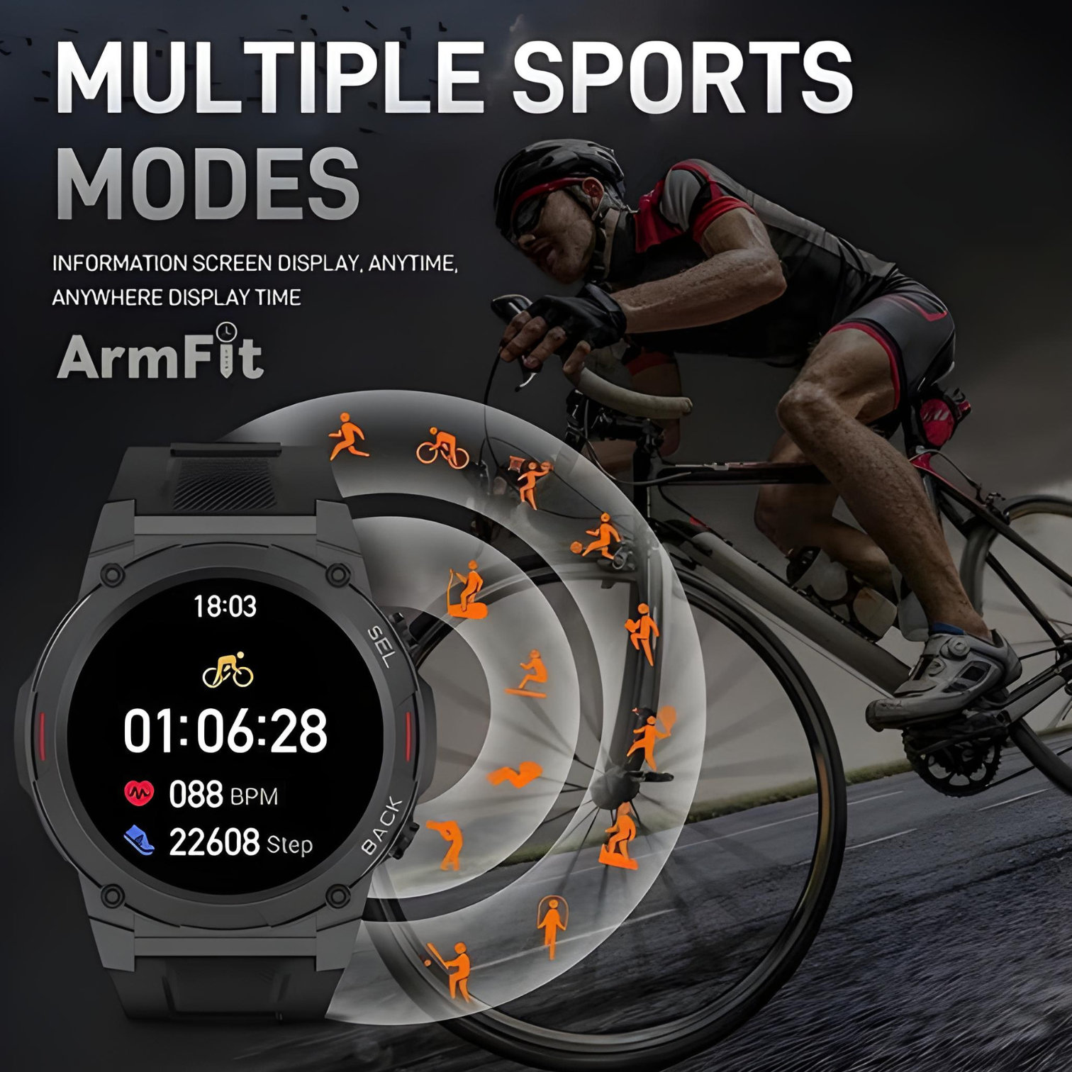 Armfit, Dream Smart Watch, Smartwatches for Men, AMOLED Display, Heart Rate Monitor, Blood Pressure Monitor, Music Play, BT Calling, Long Battery Life, Health Monitoring, Sleep Tracking, Bluetooth Notifications, Sports Watch, Stylish Design