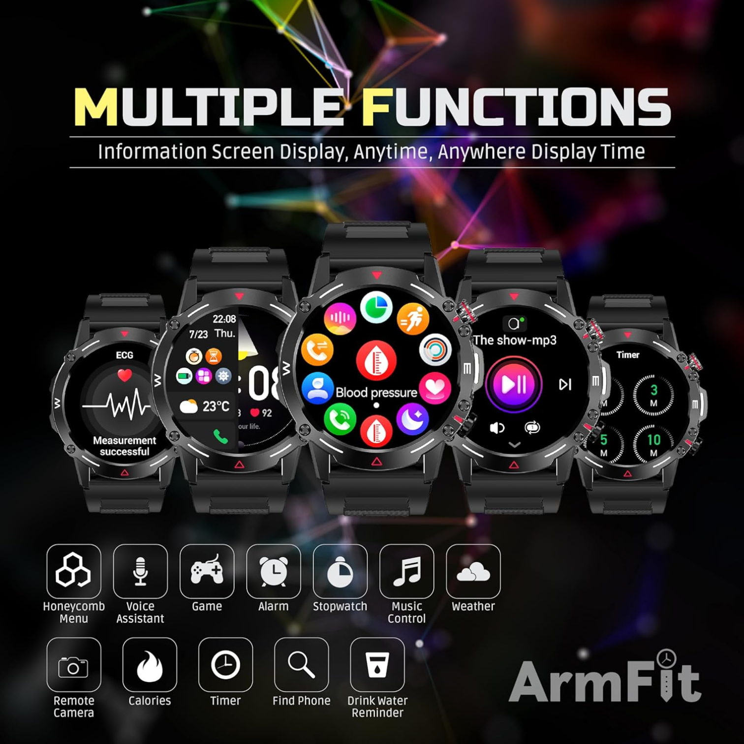 Armfit HULK Smart Watch For Men with AMOLED Display BT Calling Waterproof Fitness Watch with Heart Sleep Monitor for Android iOS