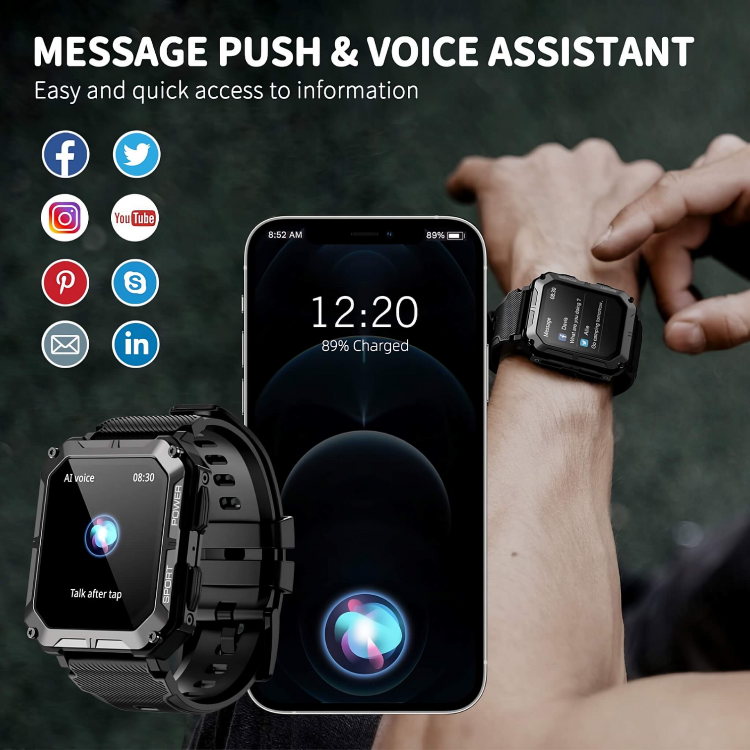 Armfit Smart Watch Code20Pro for UniSex with HD IPS Screen Heart Rate & Blood Pressure Music Play BT Calling 380mAh Long Time Battery Life