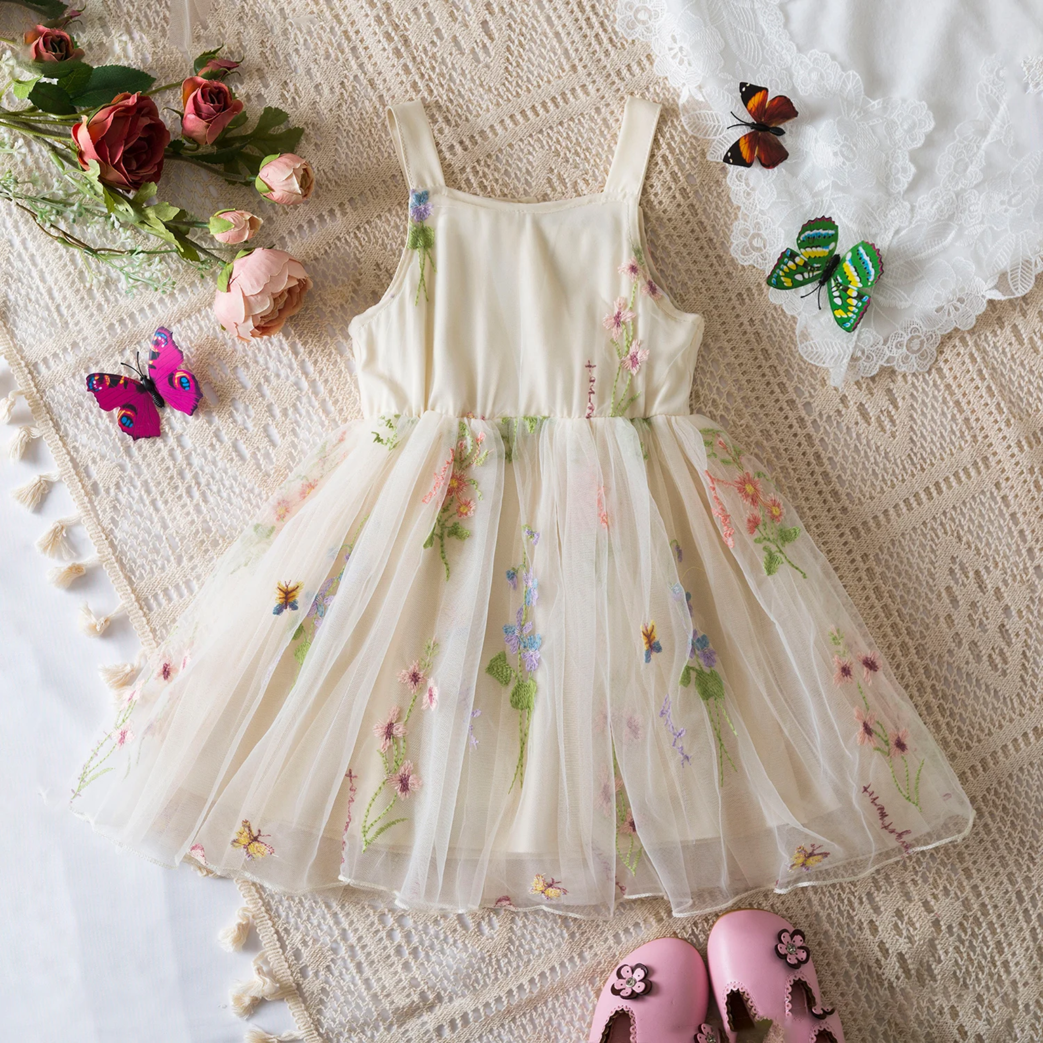 Baby Girl Flower Dress - Suspender Sleeveless Fairy Tulle Princess Dress for Summer, Birthday, and Girls' Party