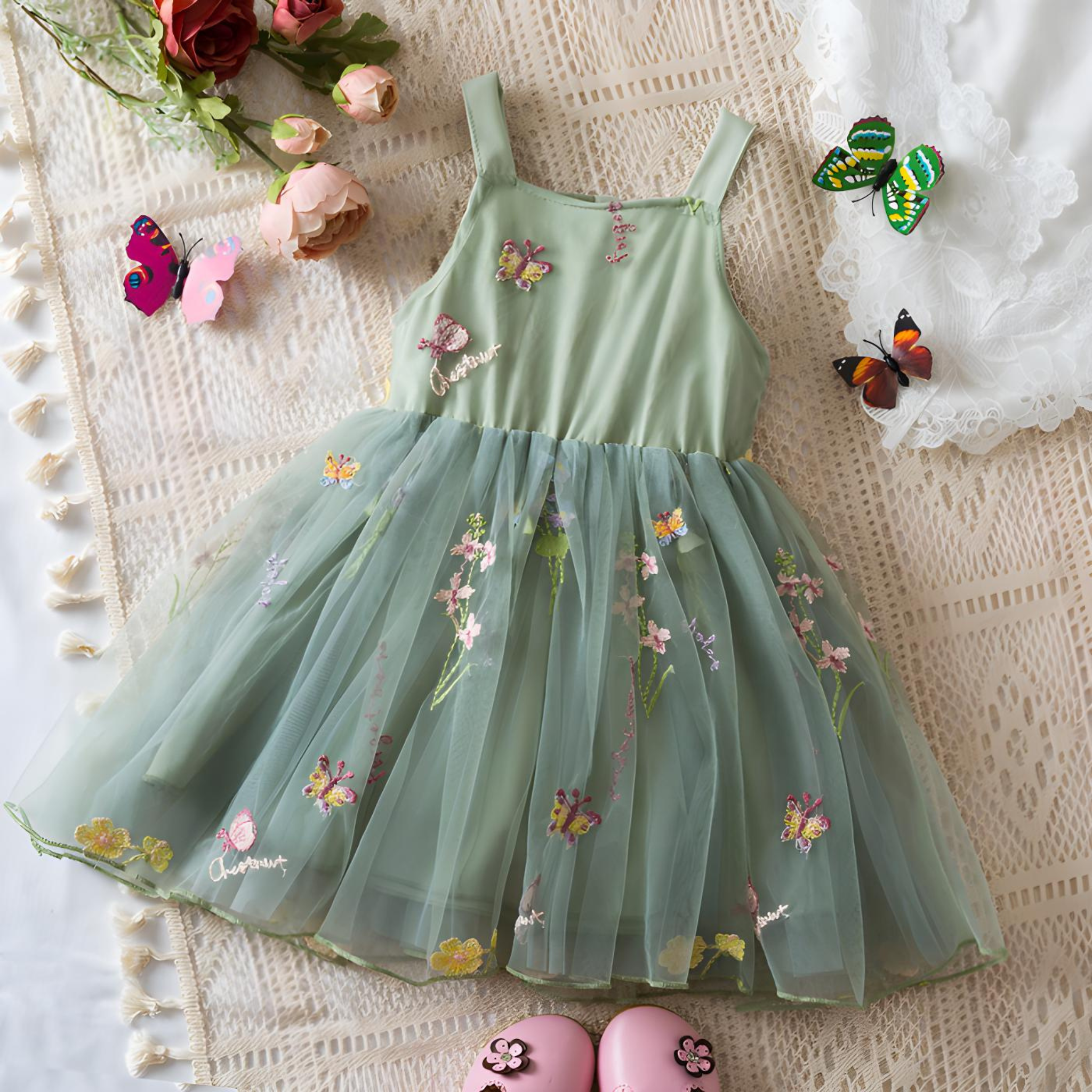 Baby Girl Flower Dress - Suspender Sleeveless Fairy Tulle Princess Dress for Summer, Birthday, and Girls' Party