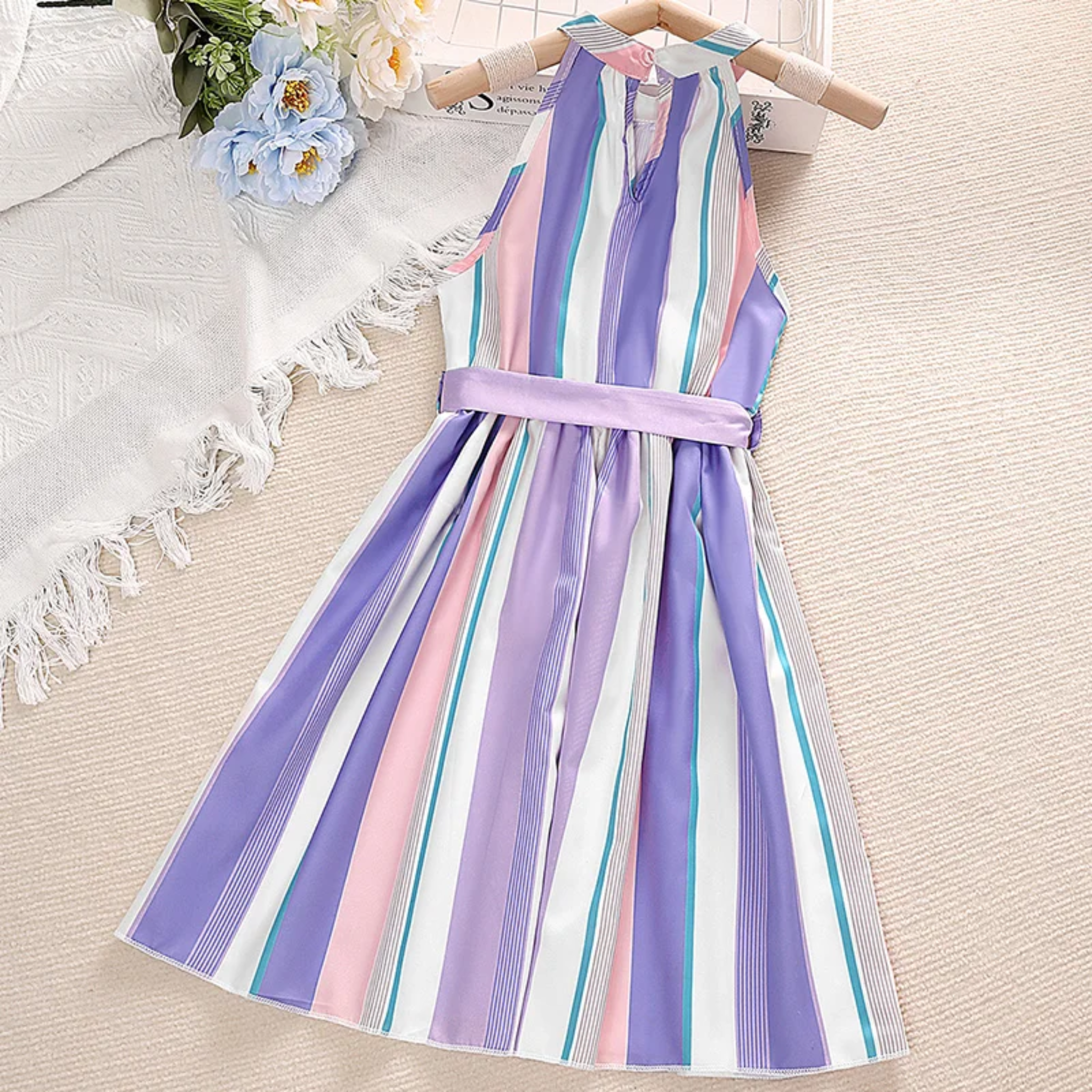 Girls Striped Casual Sundress - Seaside Resort Fashion