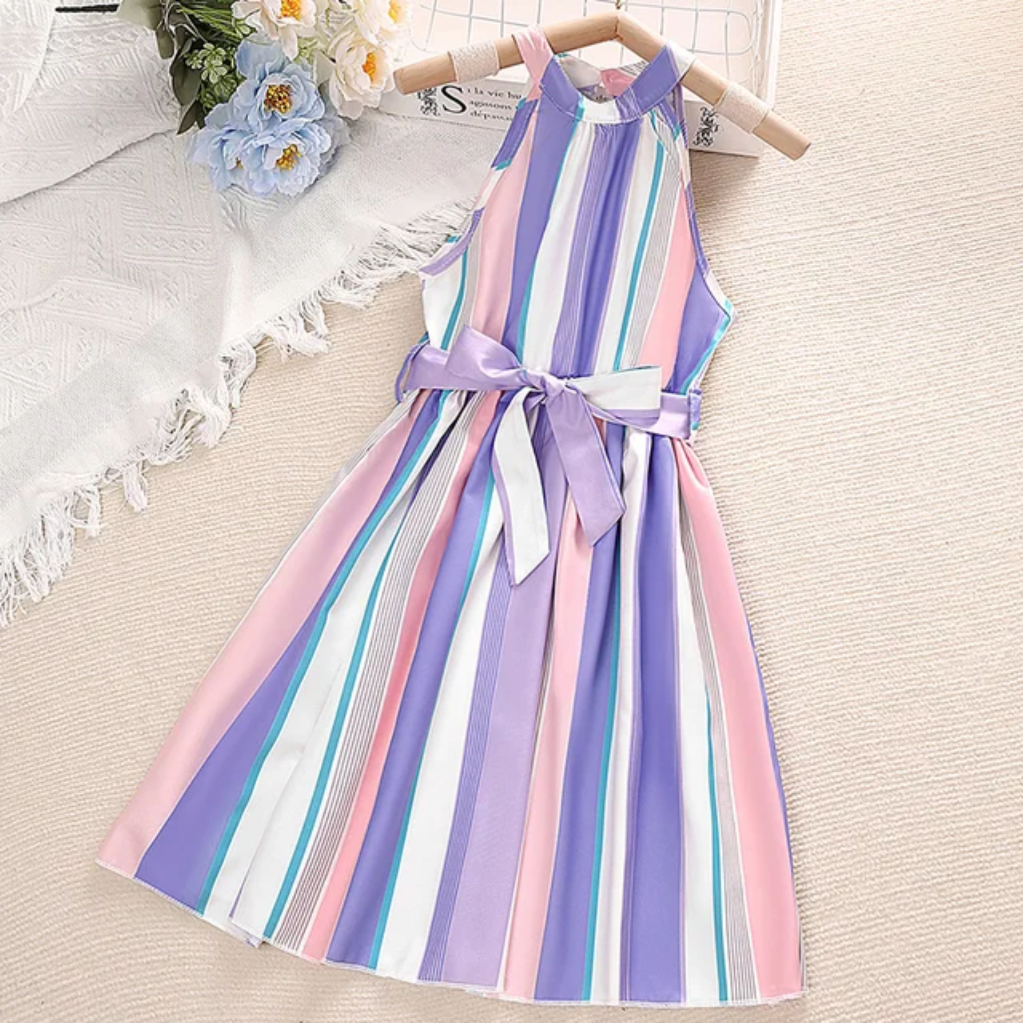 Girls Striped Casual Sundress - Seaside Resort Fashion