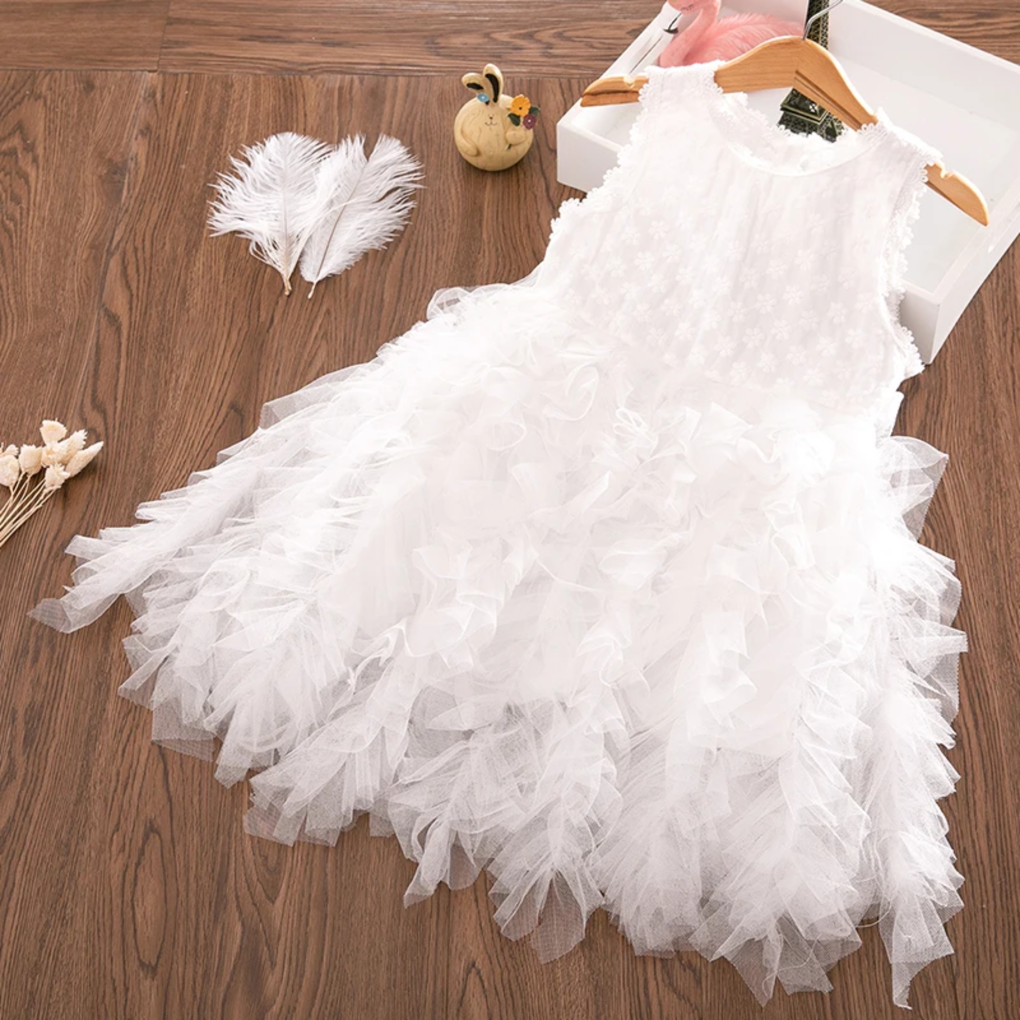 Girls White Tulle Lace Princess Party Dress For Kids