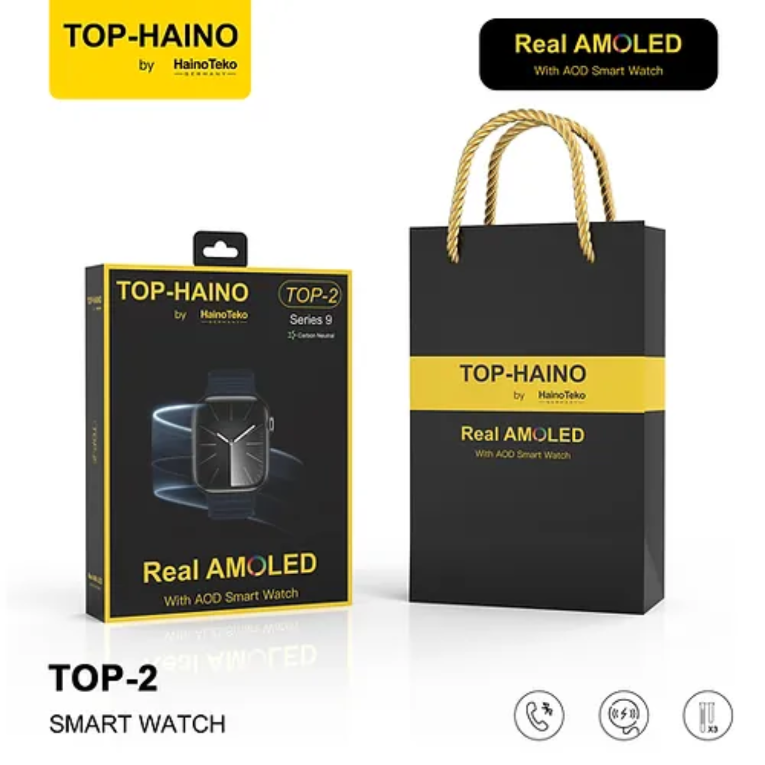 HAINO TEKO Germany Top 2 Smart Watch with Always on Display - Real AMOLED, Men's Fitness Tracker, Health Monitor, Water Resistant