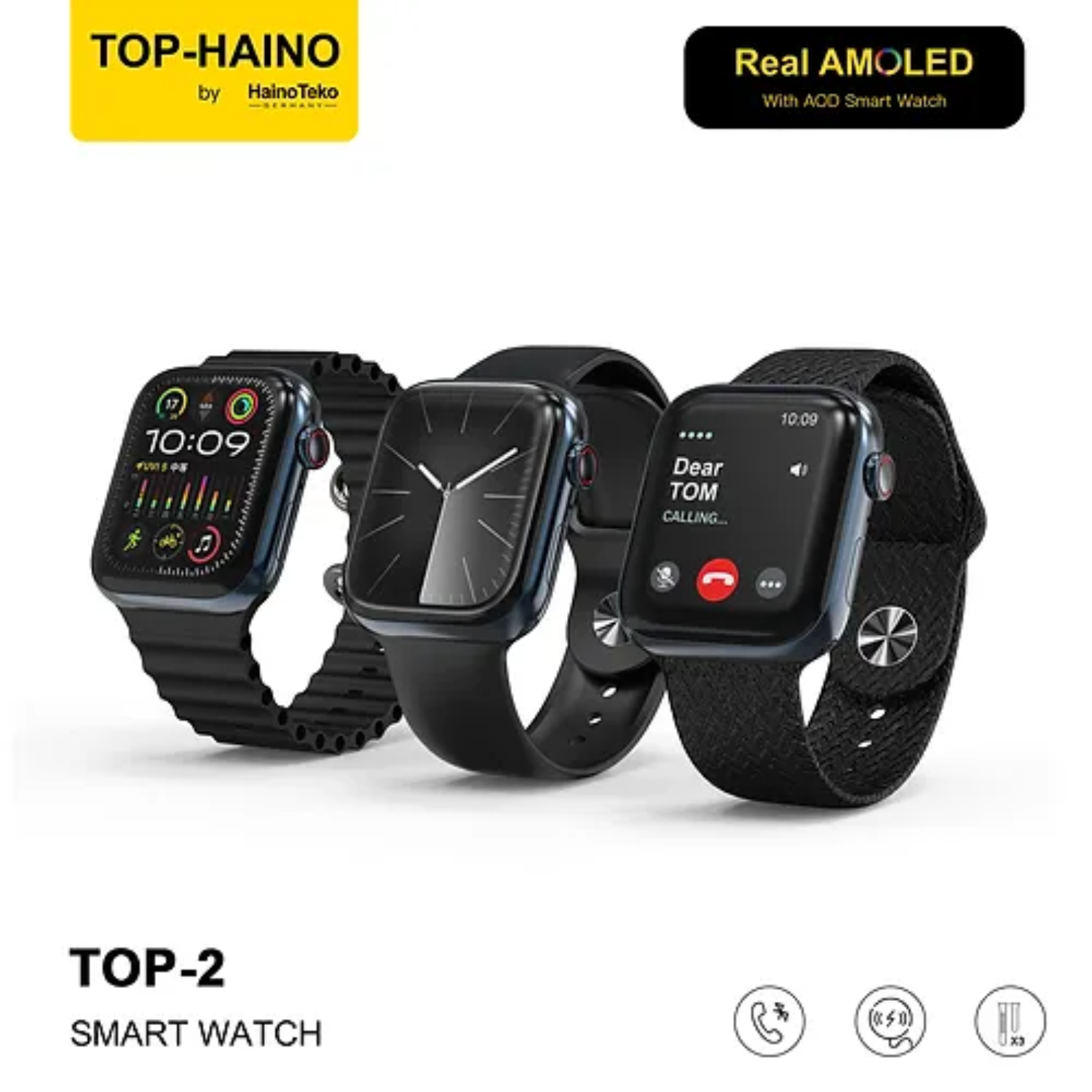 HAINO TEKO Germany Top 2 Smart Watch with Always on Display - Real AMOLED, Men's Fitness Tracker, Health Monitor, Water Resistant