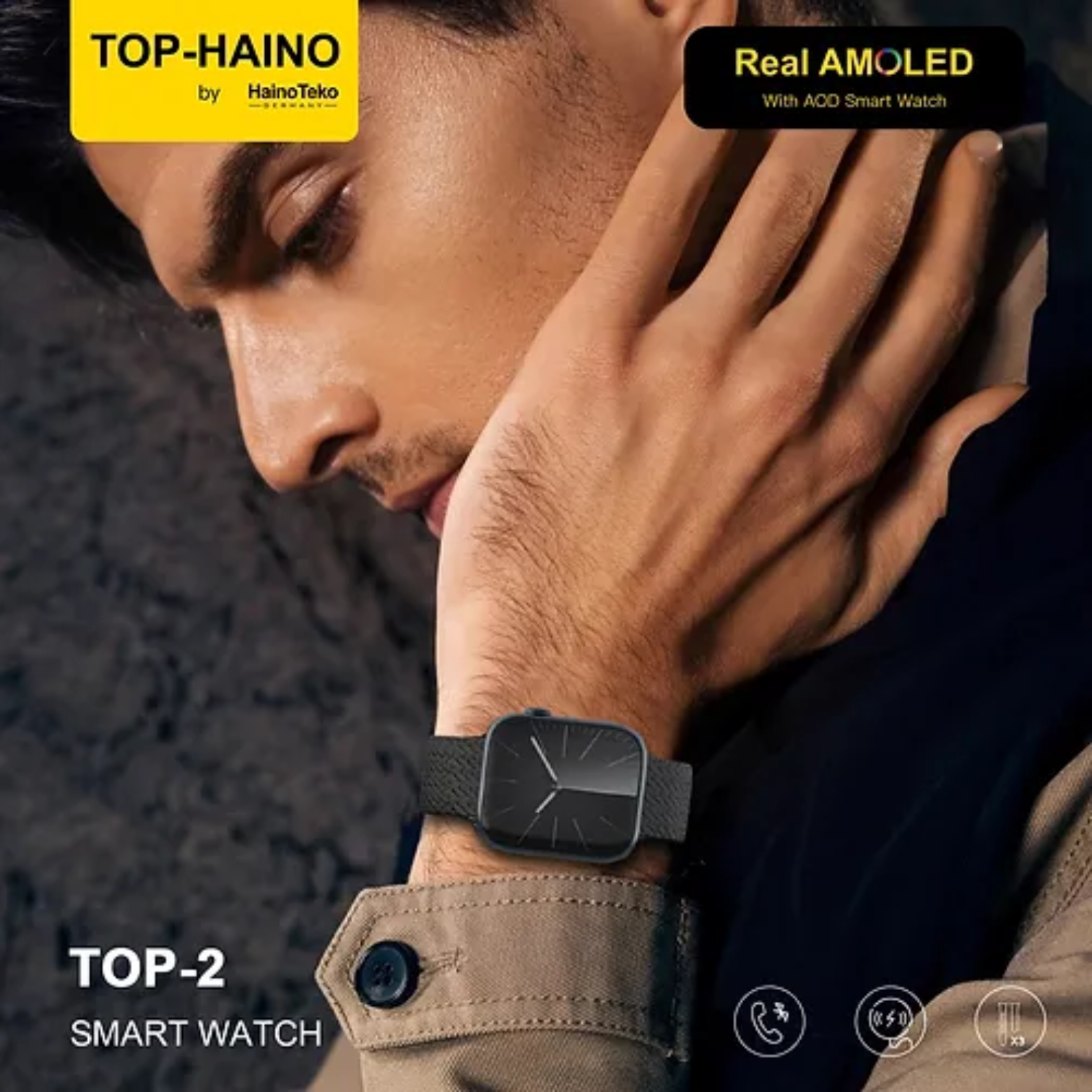 HAINO TEKO Germany Top 2 Smart Watch with Always on Display - Real AMOLED, Men's Fitness Tracker, Health Monitor, Water Resistant