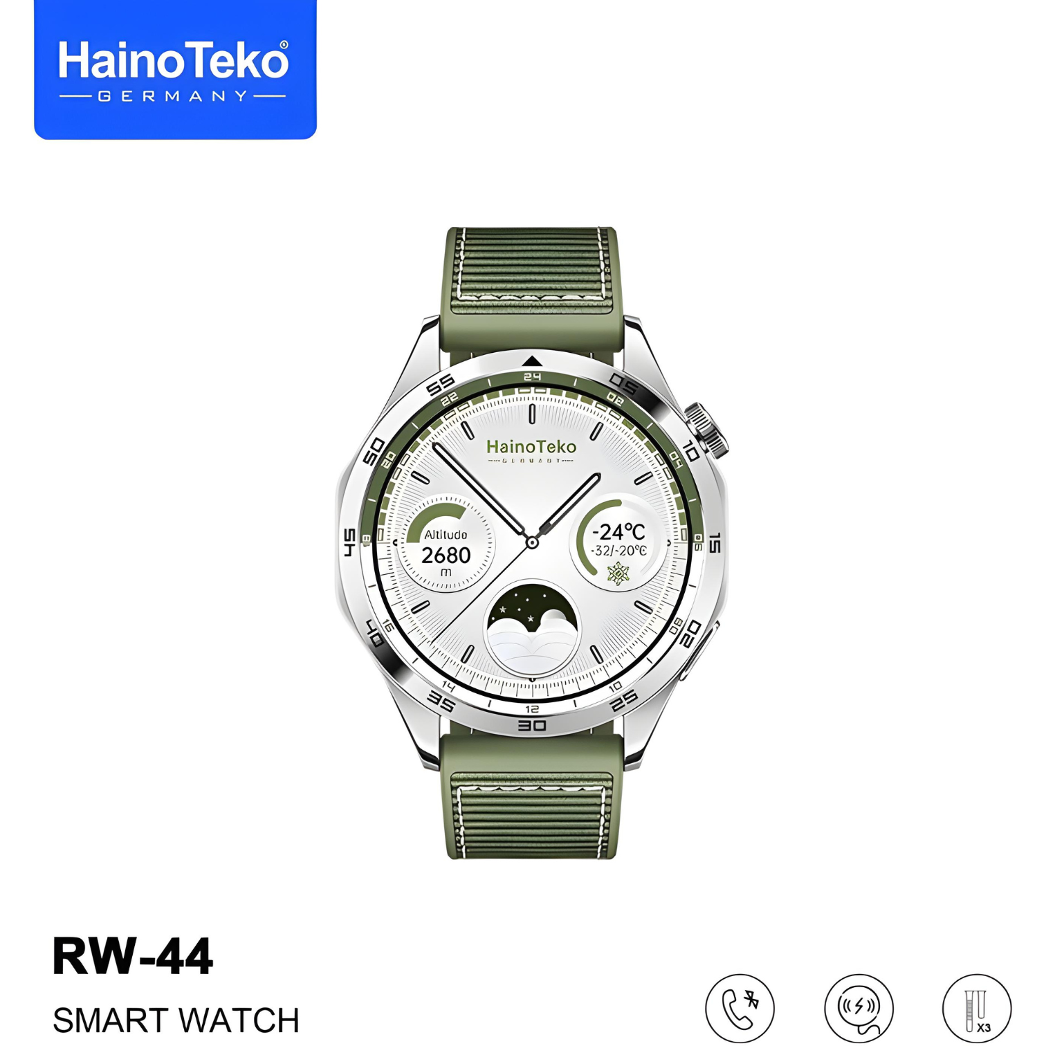 Haino Teko Germany RW44 Round Screen AMOLED Display Smart Watch With 3 Pair Straps and Wireless Charger For Gents and Boys