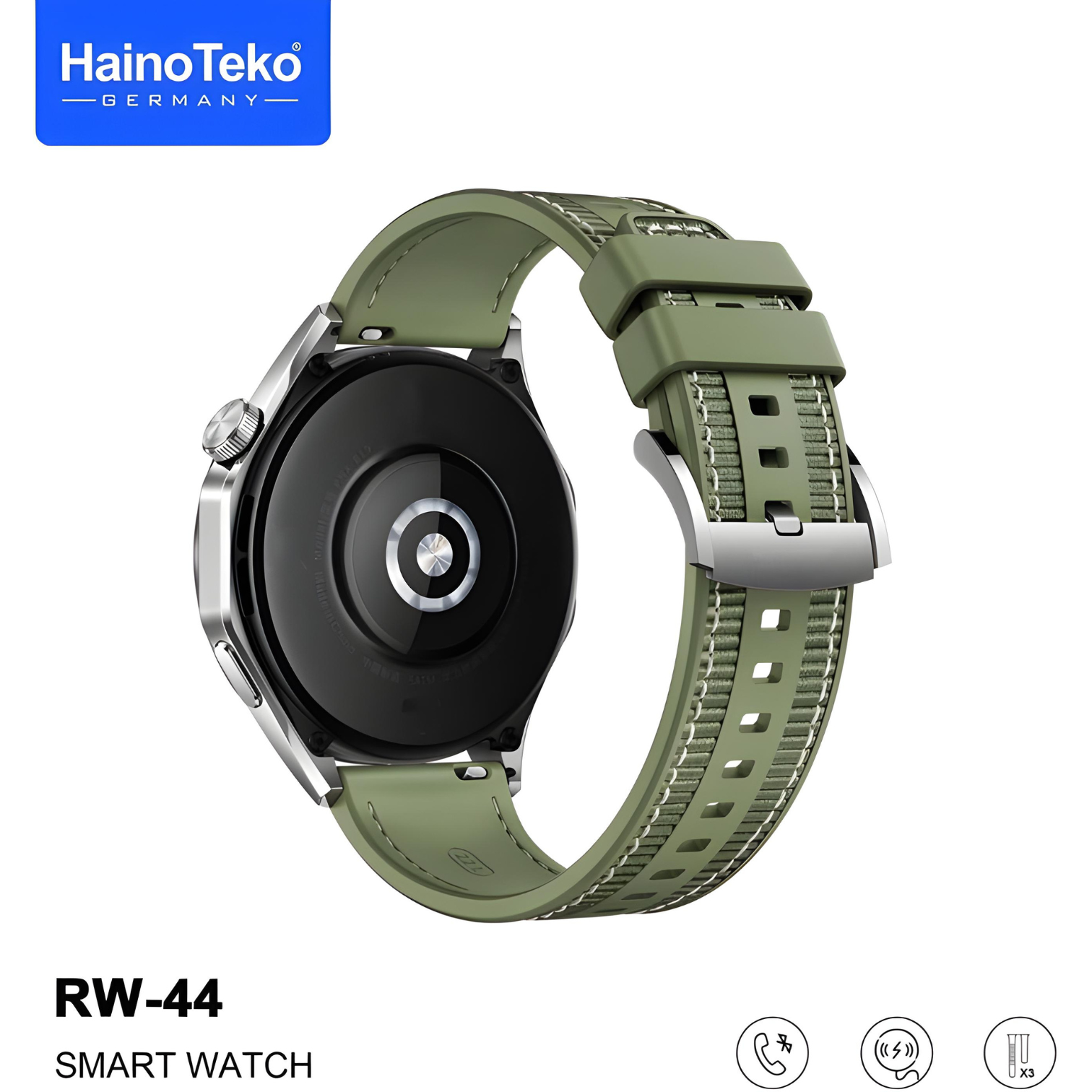 Haino Teko Germany RW44 Round Screen AMOLED Display Smart Watch With 3 Pair Straps and Wireless Charger For Gents and Boys