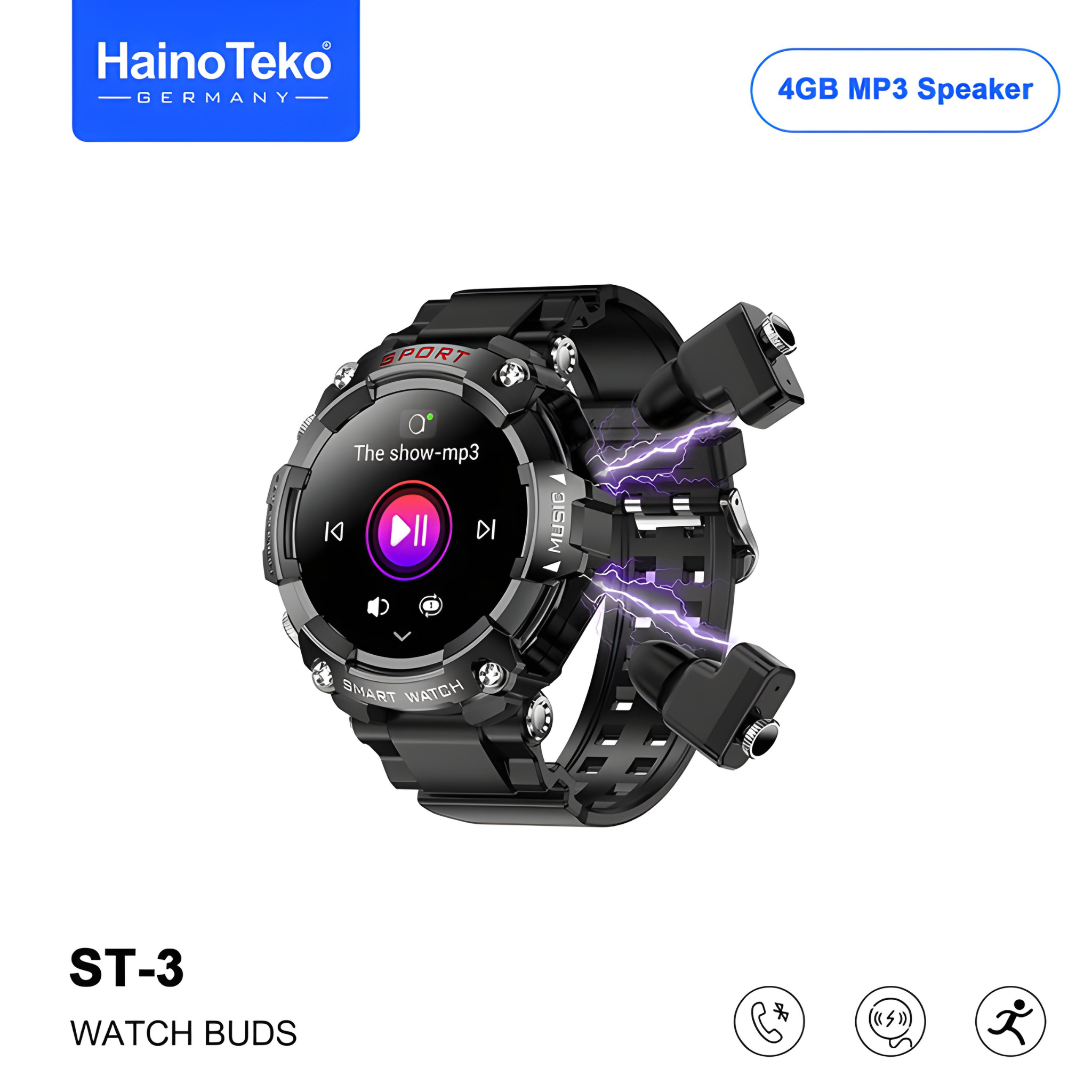 Haino Teko Germany ST-3 Watch Buds - 4GB MP3 Speakers with Voice Recorder and Amoland Display