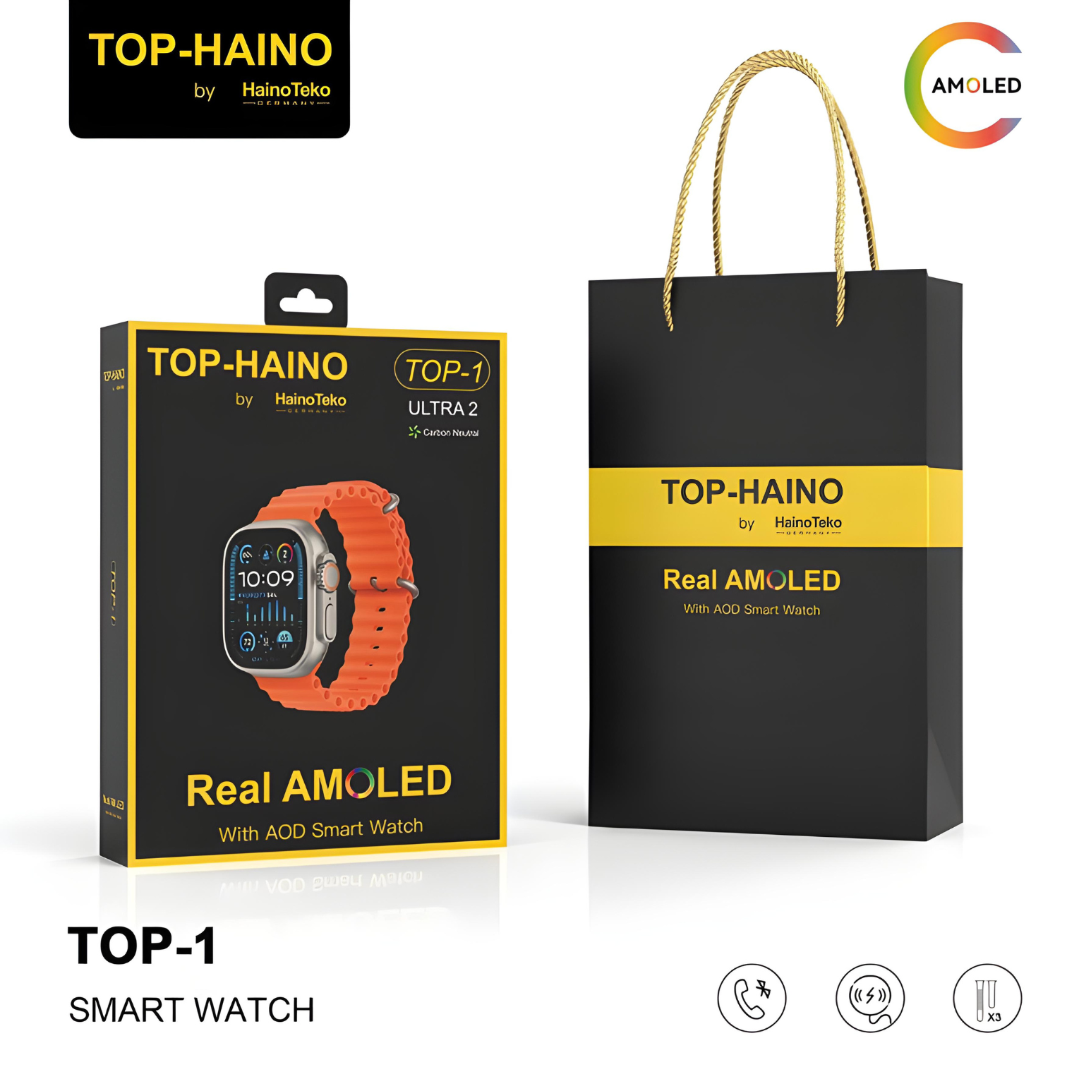 Haino Teko Germany Top-1 Smart Watch Ultra 2 with Real AMOLED Always on Display (Men's Smart Watch, Fitness Tracker, Health Monitor) - Haino Teko Smart Watch, AMOLED Smart Watch, Men's Fitness Tracker