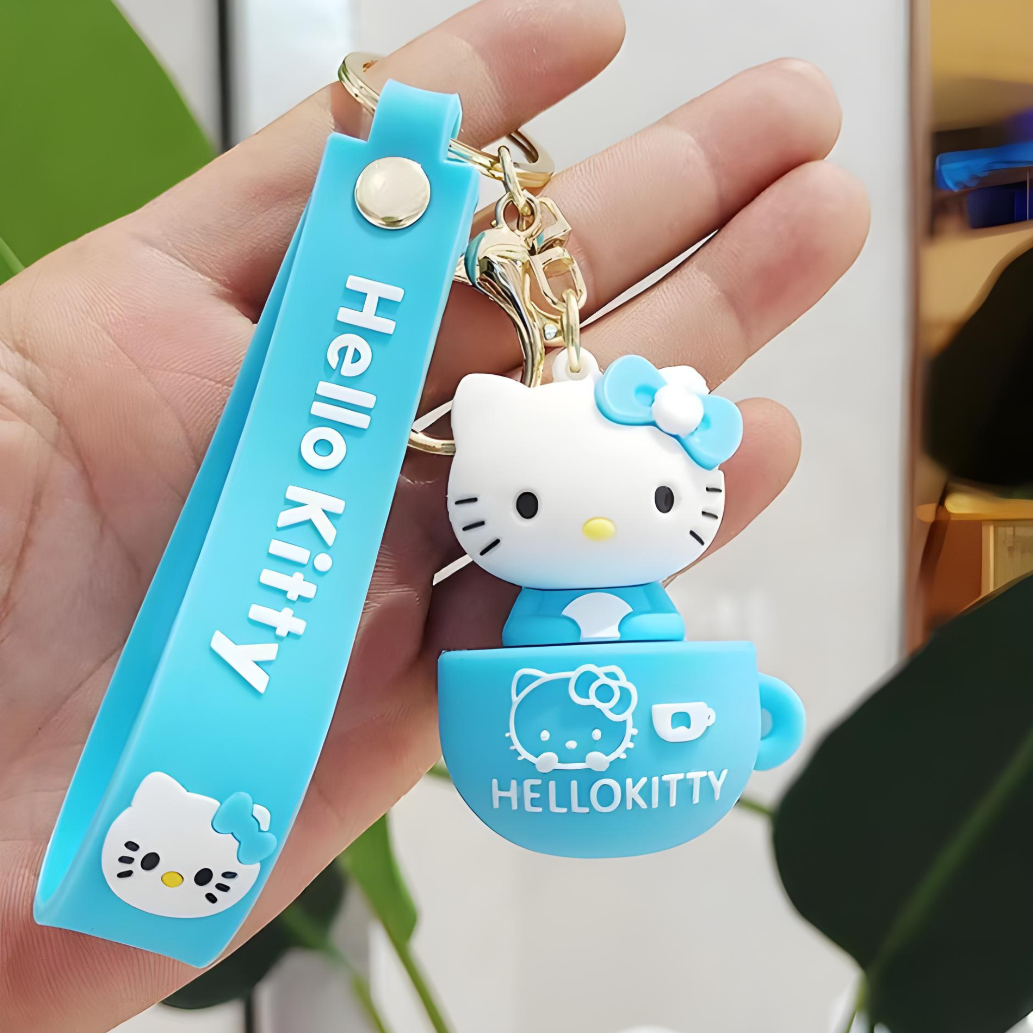 Hello Kitty Sky Blue 3D Silicone with Lanyard Metal Key Chain