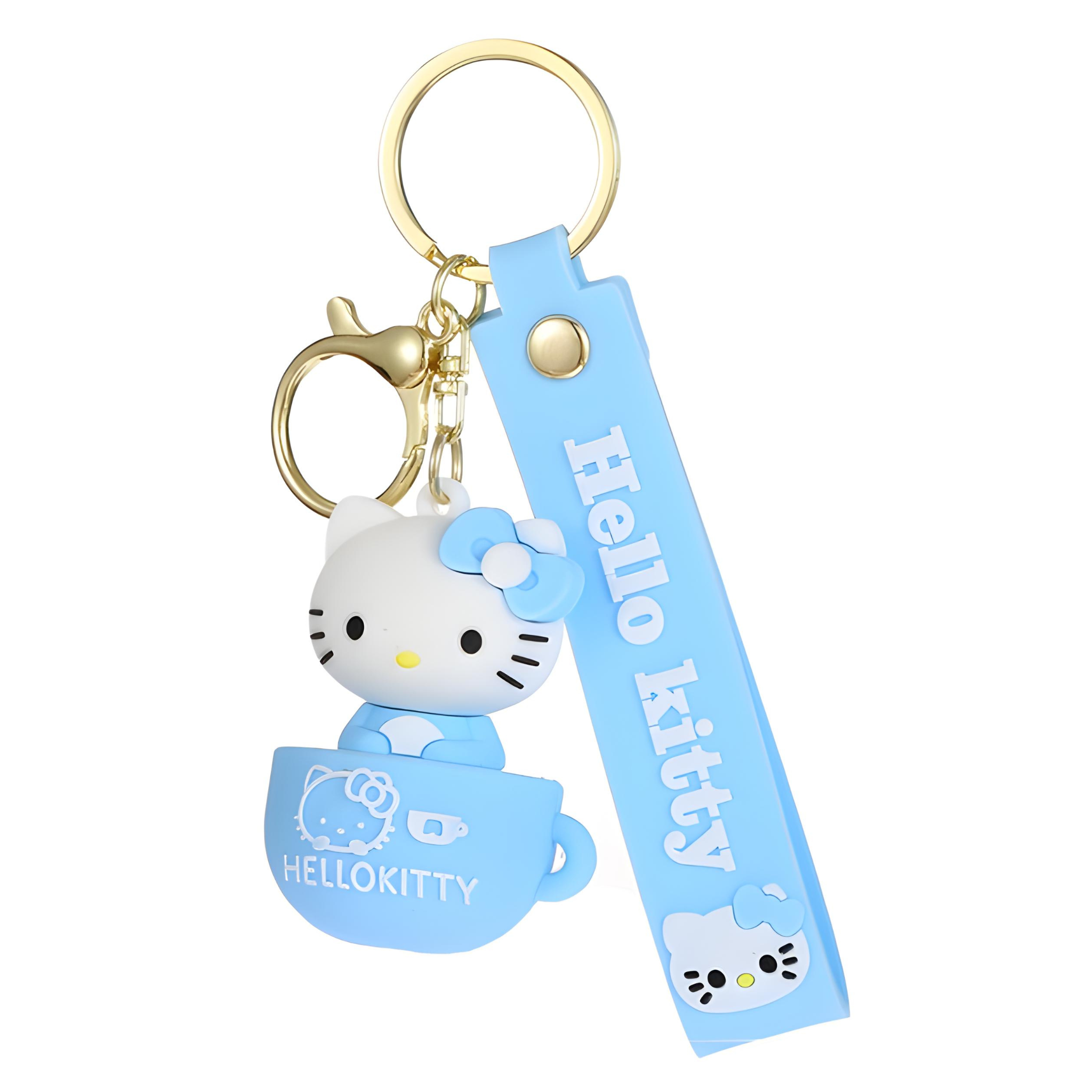 Hello Kitty Sky Blue 3D Silicone with Lanyard Metal Key Chain