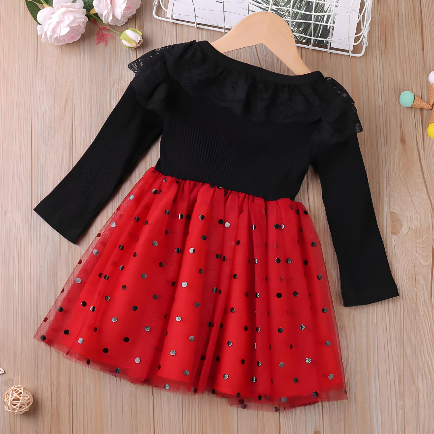 Humor Bear Girls Long Sleeve Dress Autumn New Lace Collar Mesh Yarn Patchwork Princess Dress Toddler Children Clothing