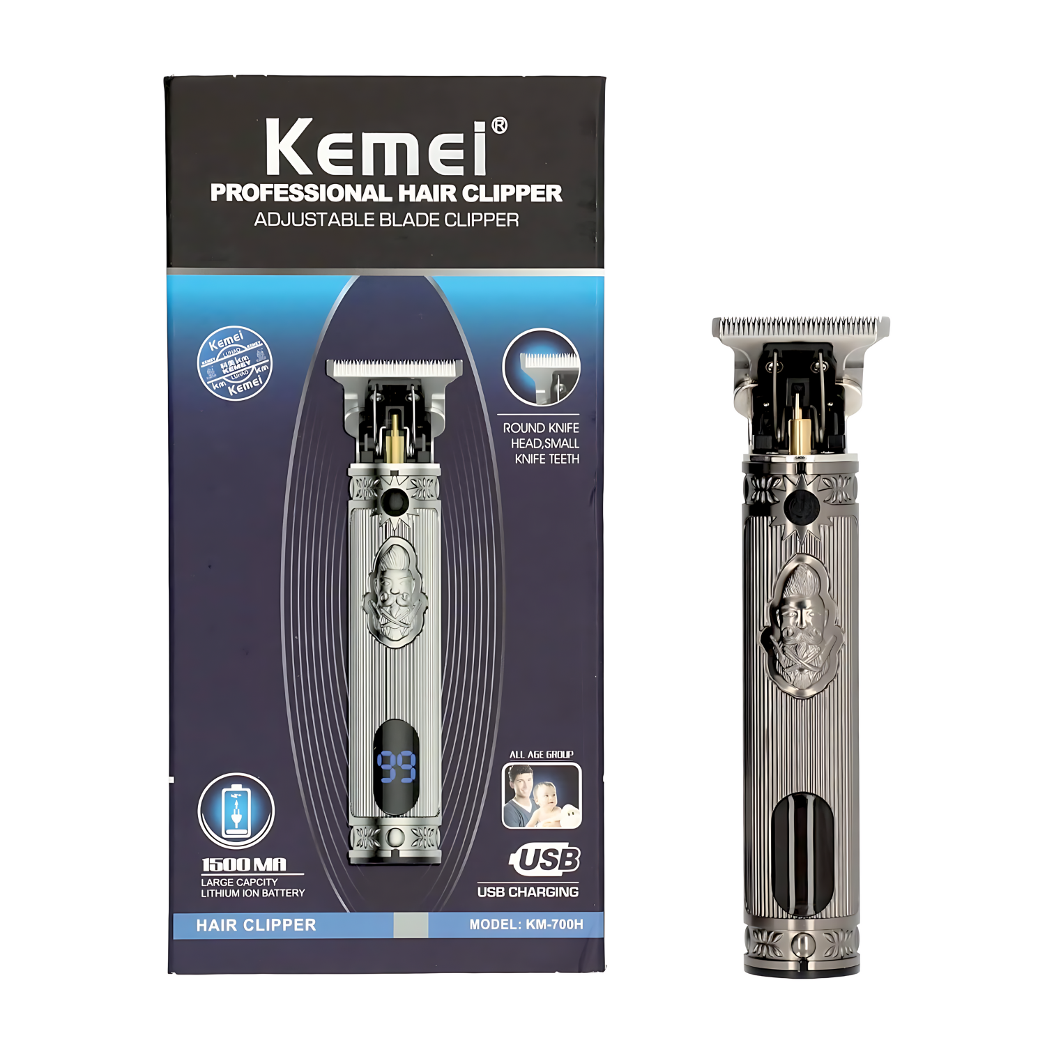 Kemei KM-700H 1200mAh Professional Digital Rechargeable Hair Clipper and Beard Trimmer