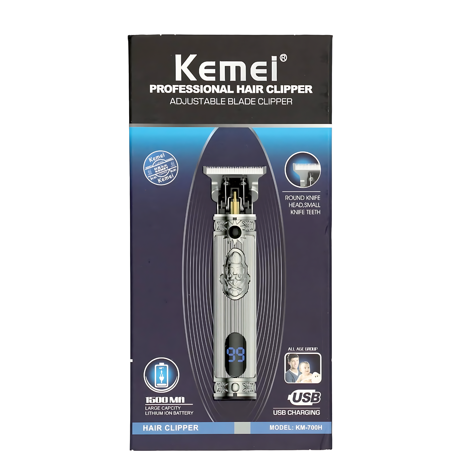 Kemei KM-700H 1200mAh Professional Digital Rechargeable Hair Clipper and Beard Trimmer