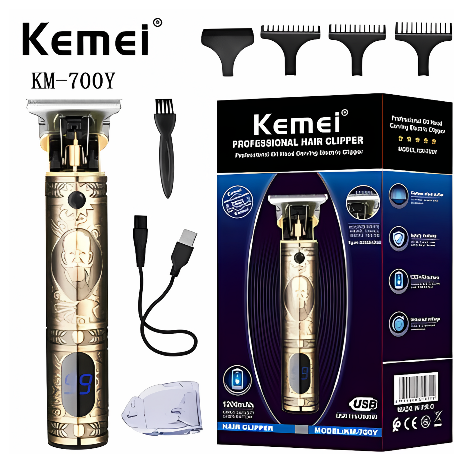 Kemei KM-700Y  1200mAh LCD Digital Display Rechargeable Electric Hair Clipper - Upgrade Your Grooming Routine with Precision and Ease