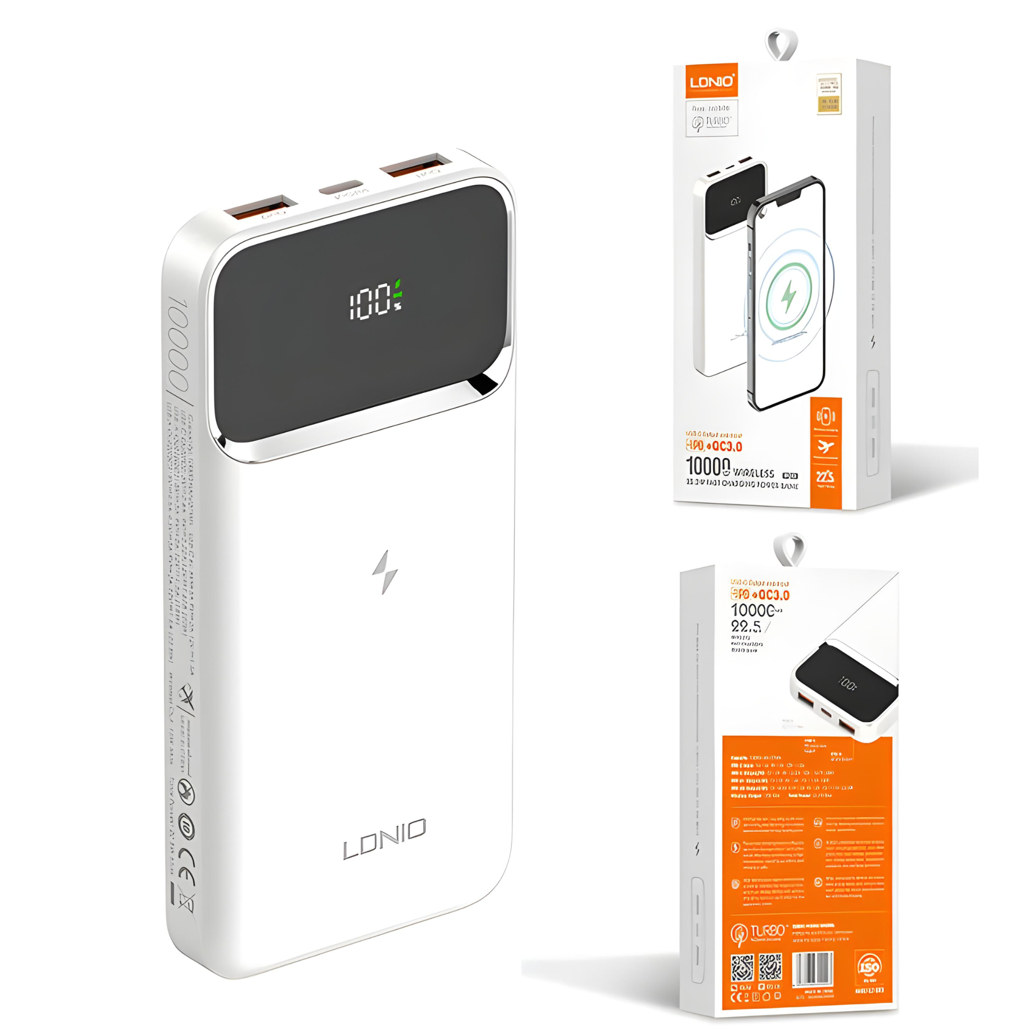 LDNIO Power Bank 22.5W PD + QC3.0 Wireless Fast Charging Power Bank - 10000mAh Portable Charger