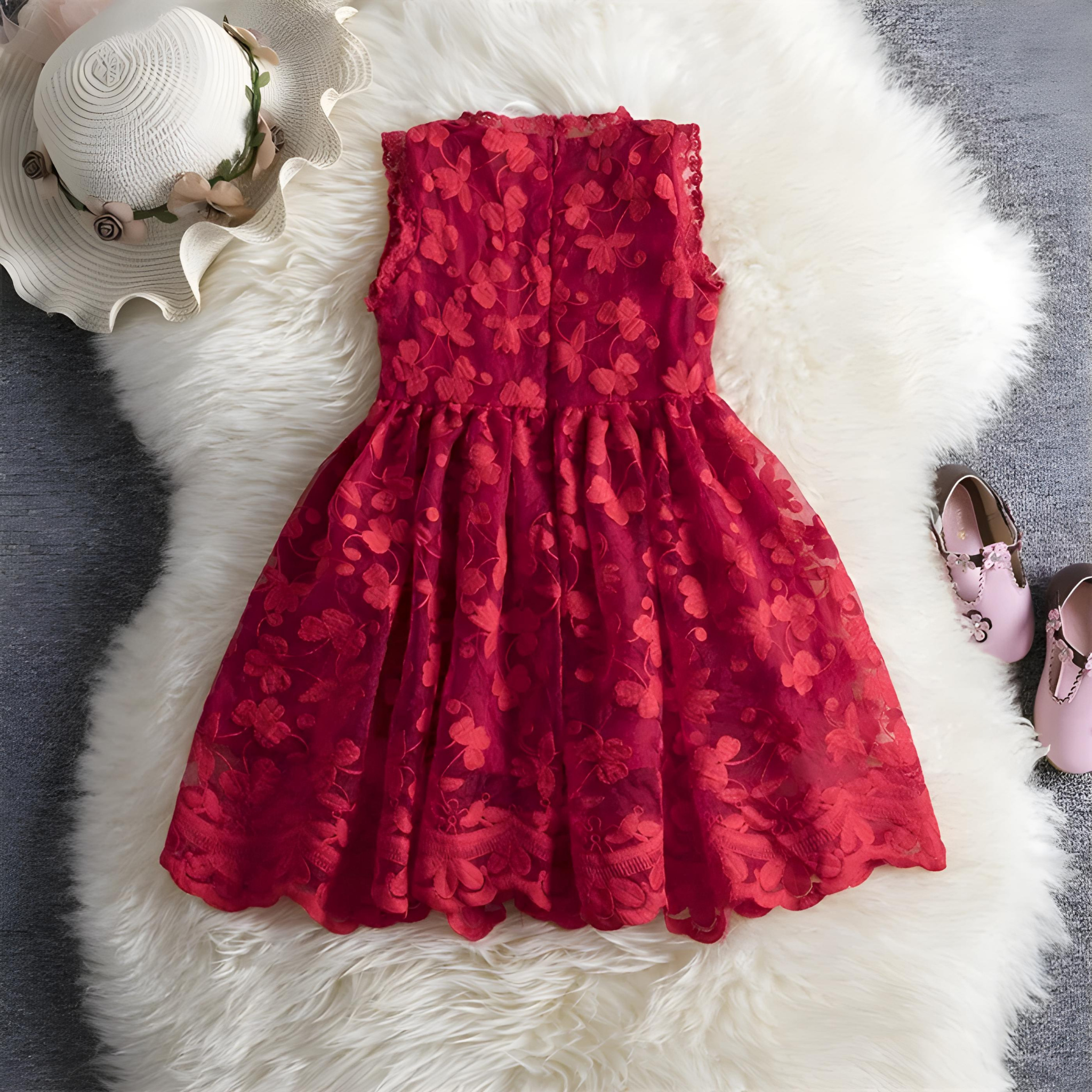  Lace Tutu Flower Mesh Long Sleeve Dress - Girls' Spring Summer Party Dress for Special Occasions