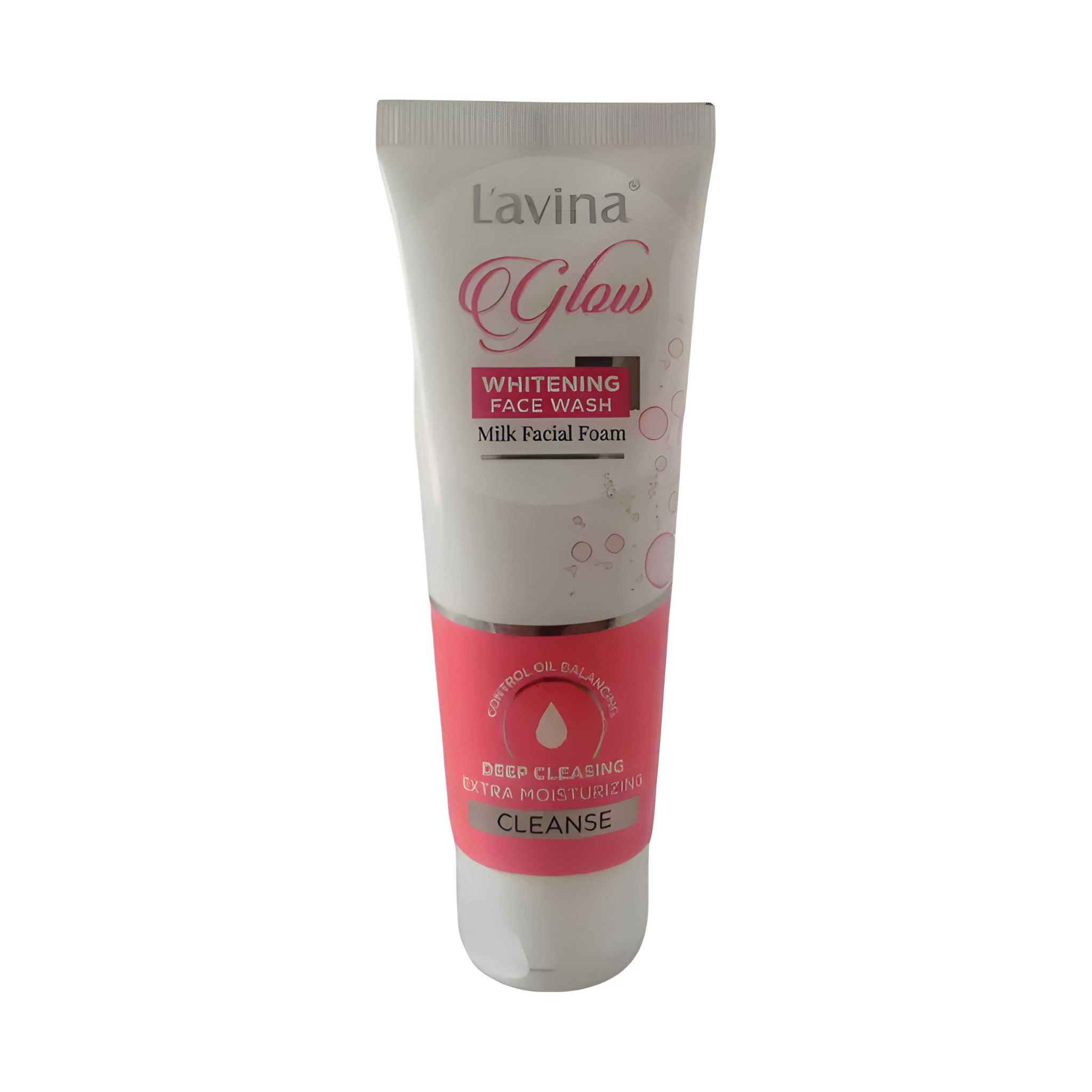 Lavina Glow - Whitening Face Wash - Milk Facial Foam - 120 Gram - Control Oil Balancing Extra Deep Moisturizing Cleanser