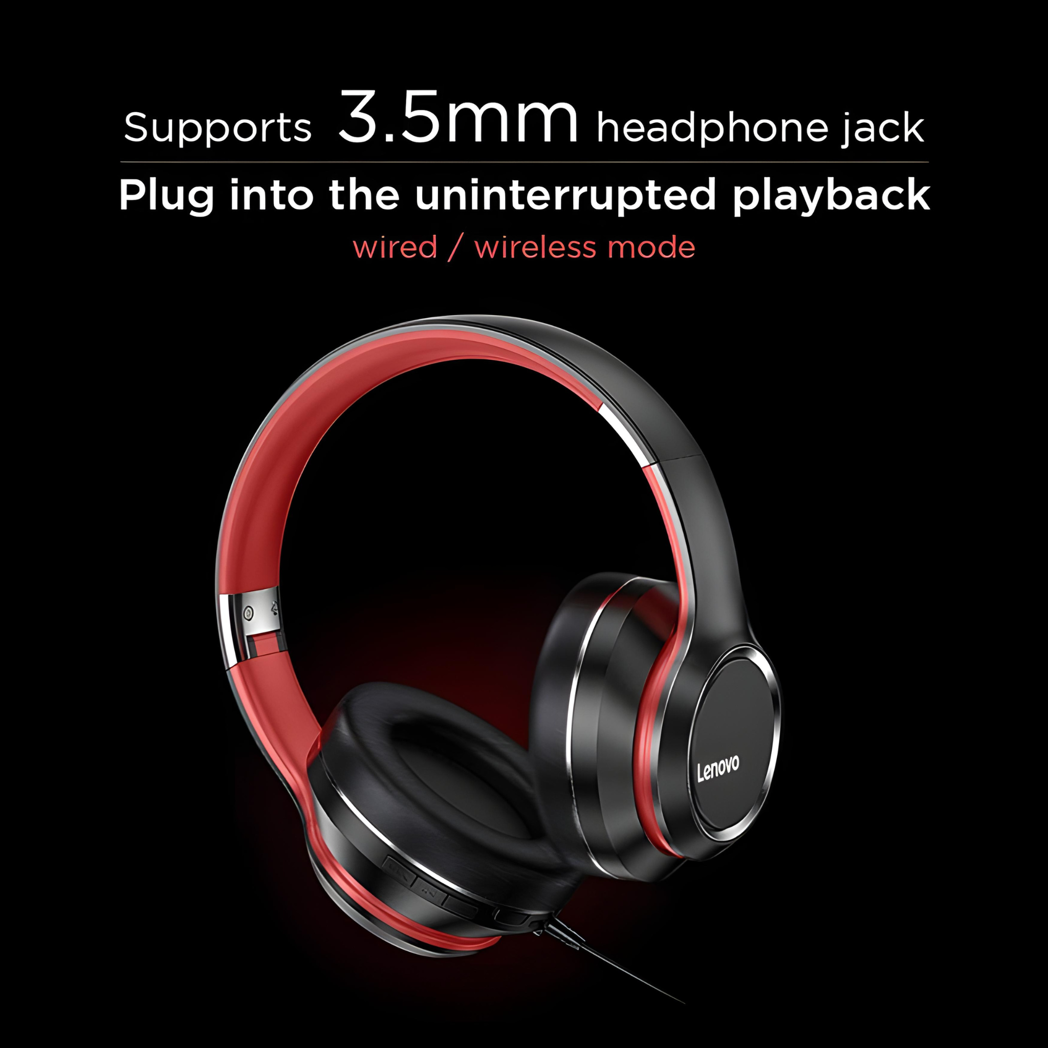 Lenovo HD200 Bluetooth Earphone - Over-Ear Foldable Wireless Headphones with 20H Playtime