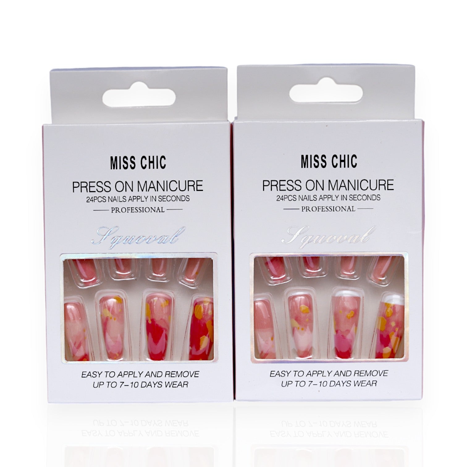 Miss Chic Press on Manicure Acrylic Nails - Silicone for Women and Girls (Light Pinkish,  Multi Color Design) | Easy & Long-Lasting Nail Solution