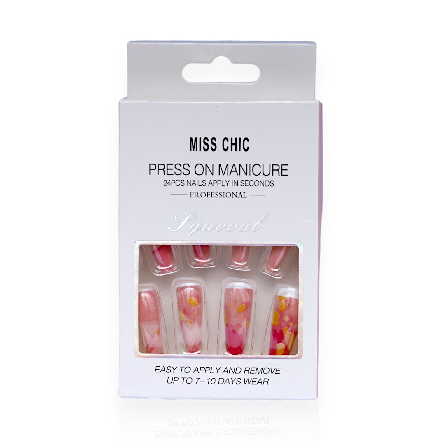 Miss Chic Press on Manicure Acrylic Nails - Silicone for Women and Girls (Light Pinkish,  Multi Color Design) | Easy & Long-Lasting Nail Solution