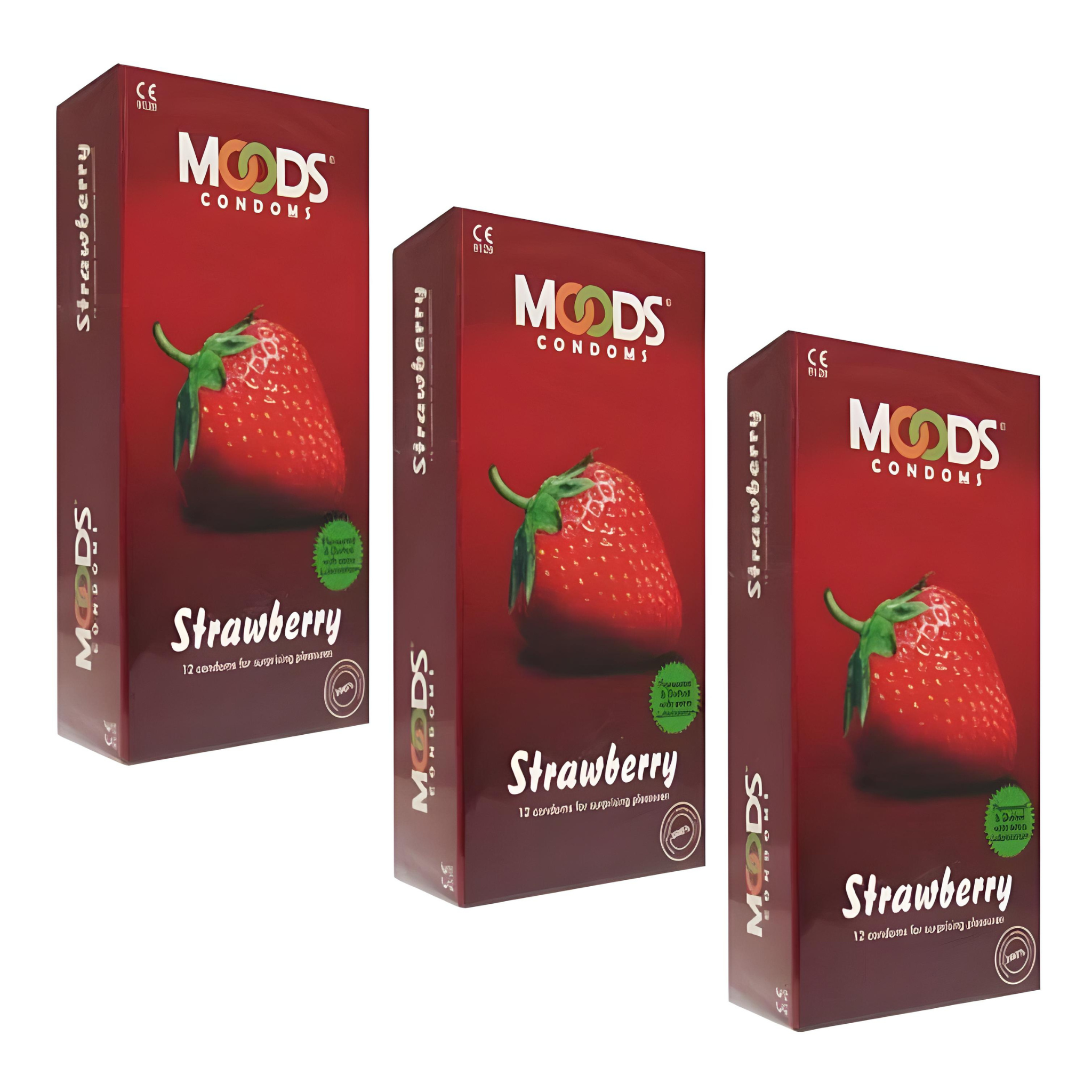 Moods Strawberry Flavor Condoms - Pack of 3 Boxes | Deliciously Safe