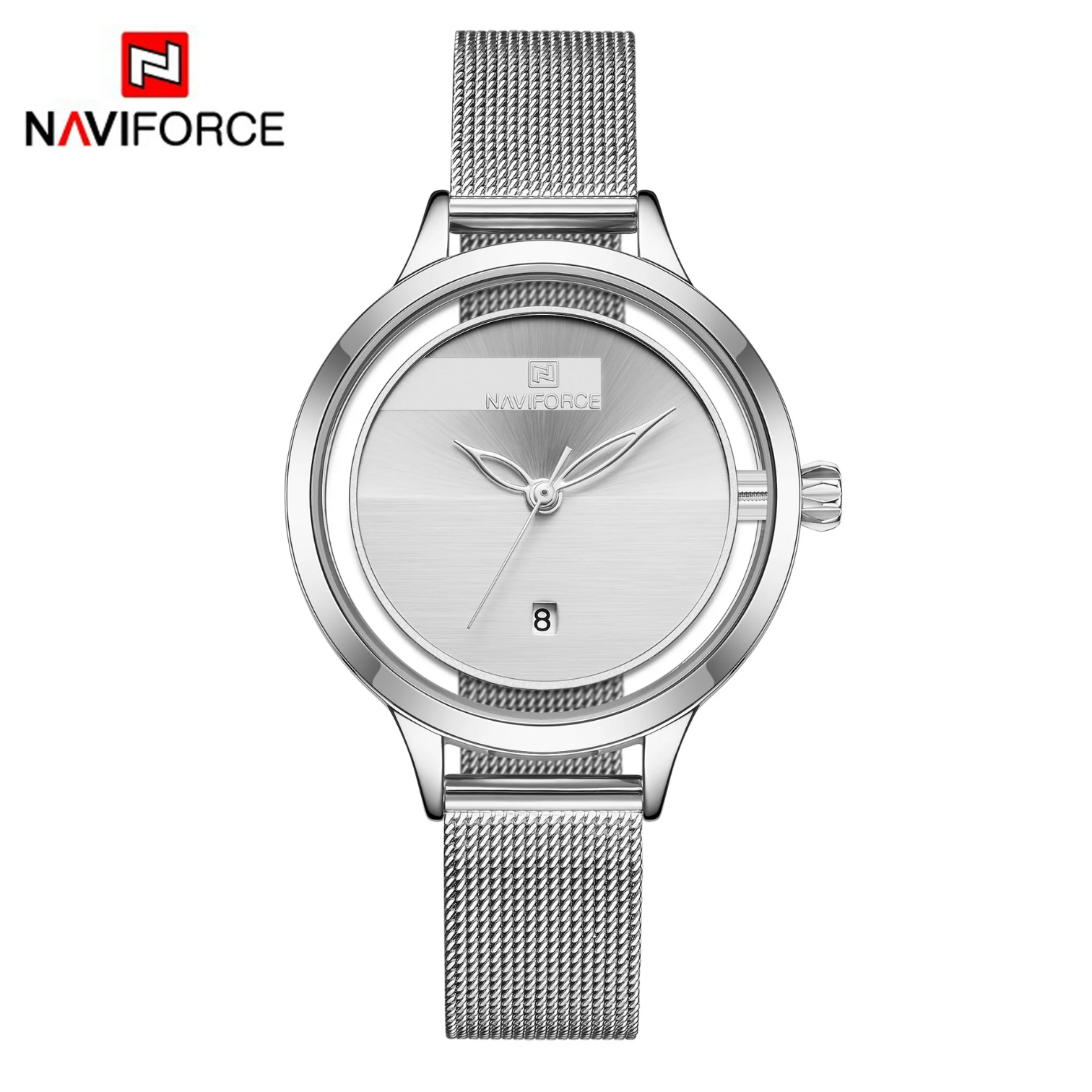 NaviForce NF-5014 Silver Analog Hand Watch With Mesh Strap 