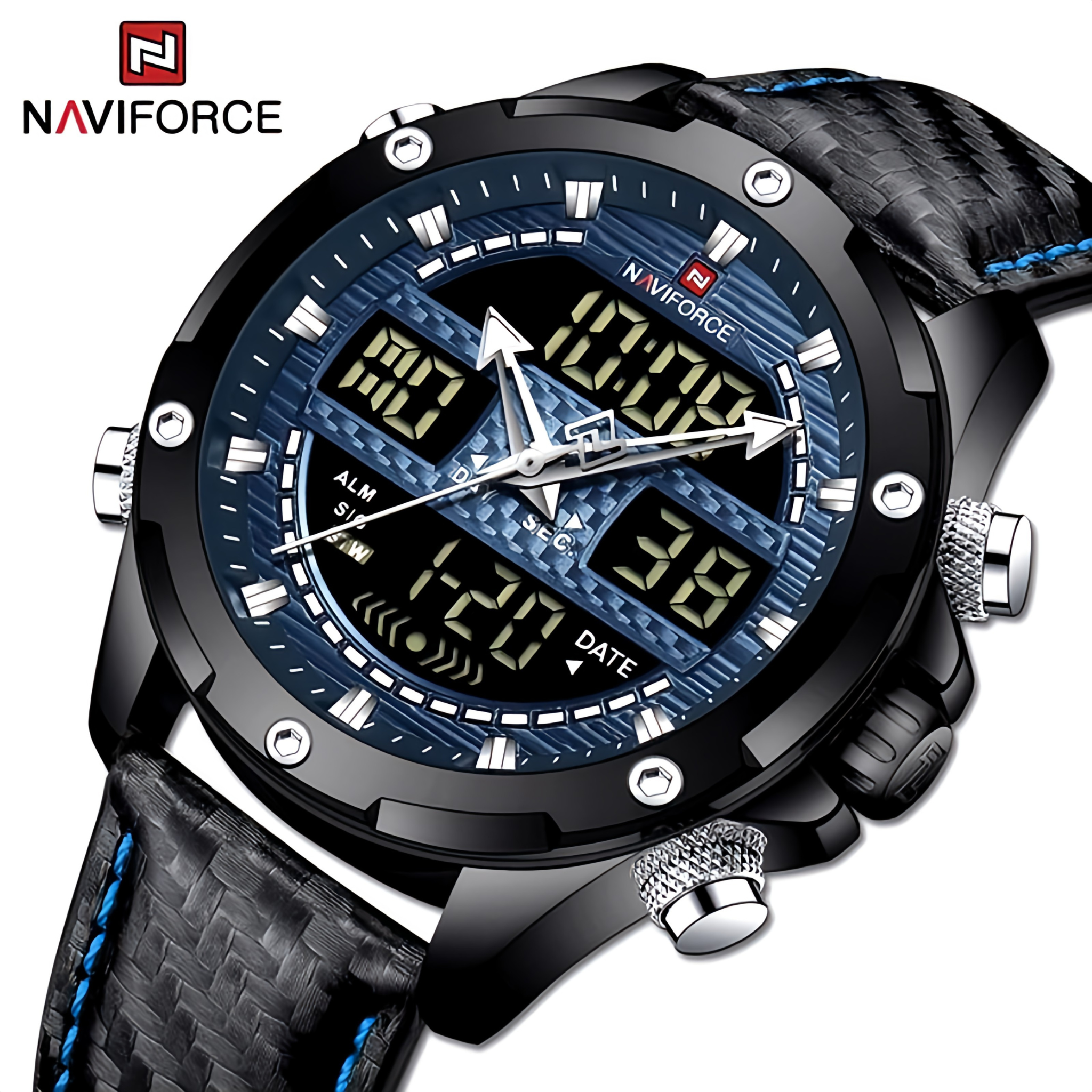 Naviforce Dual Time Watch - Men's Leather StrapNaviforce Dual Time Watch - Men's Leather Strap