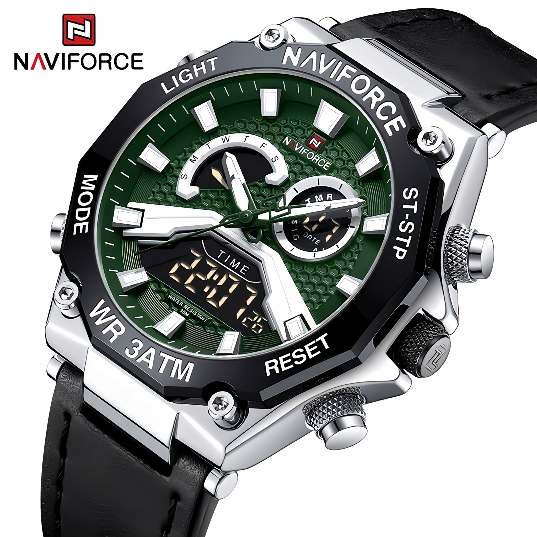 Naviforce NF-9220 Dual Time Latest Edition - Men's Leather Strap Watch