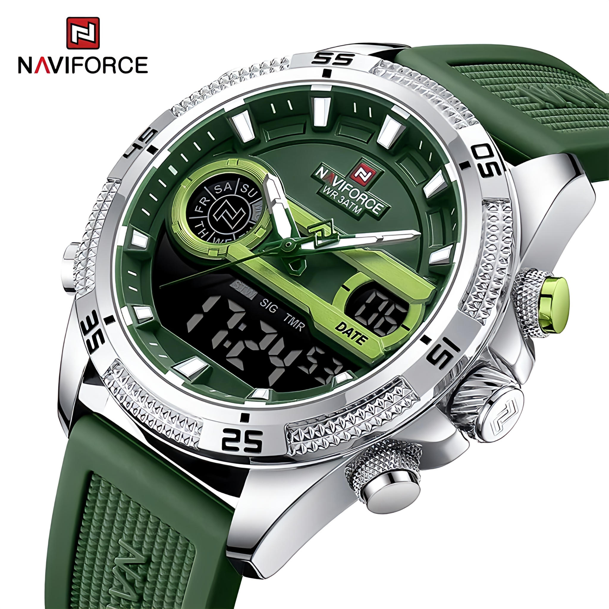 Naviforce NF-9223 Dual Mastery Watch - Men's Leather Strap Dual Time Zone Watch