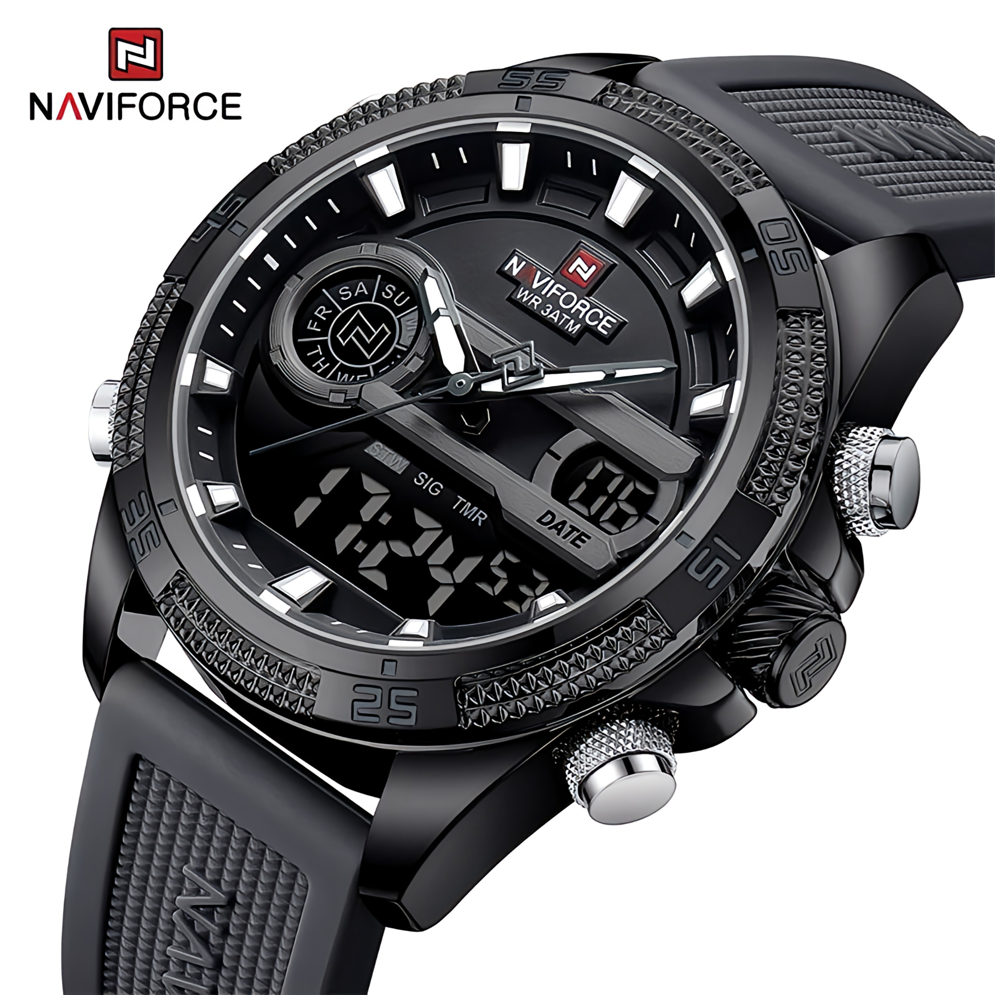 Naviforce NF-9223 Dual Mastery Watch - Men's Leather Strap Dual Time Zone Watch