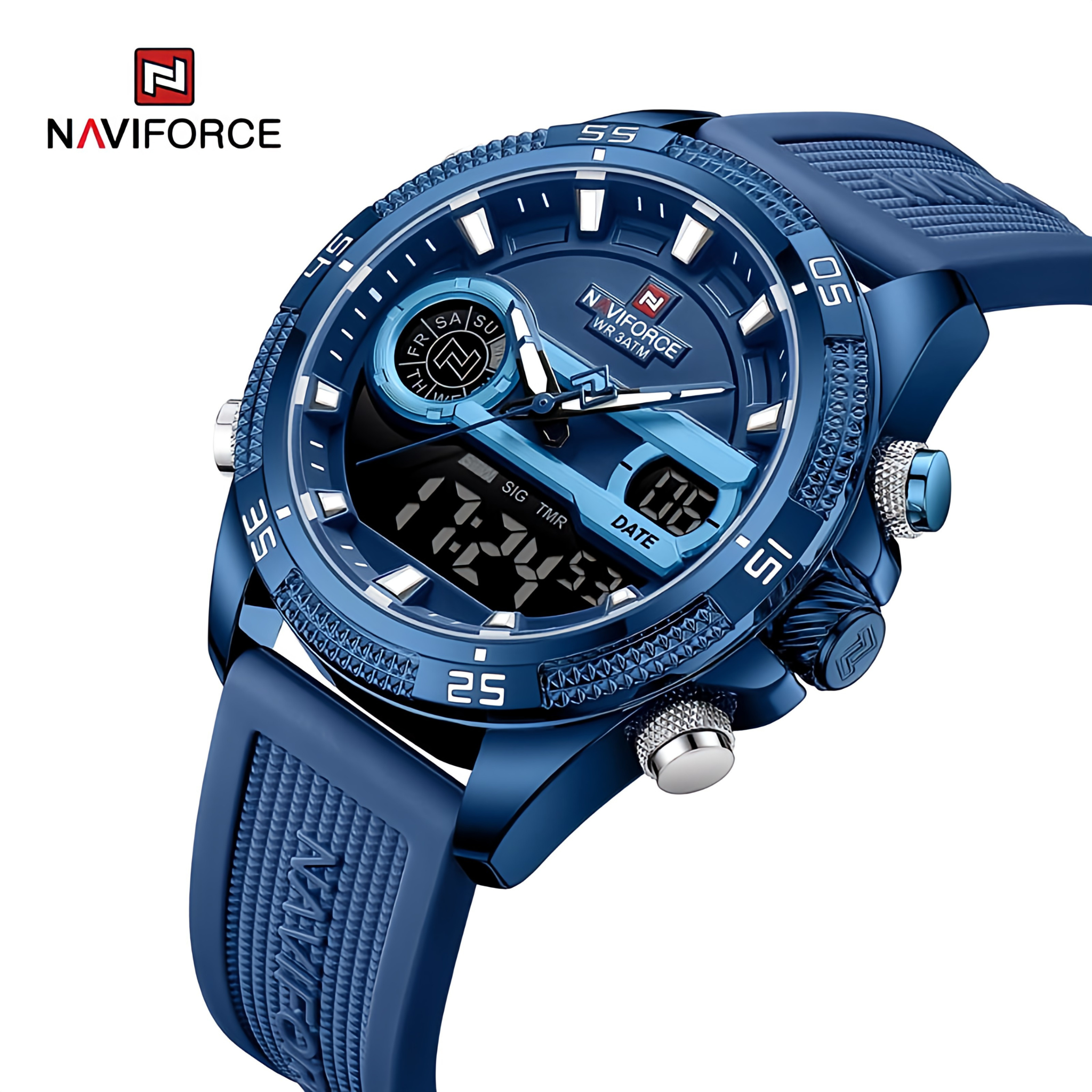 Naviforce NF-9223 Dual Mastery Watch - Men's Leather Strap Dual Time Zone Watch