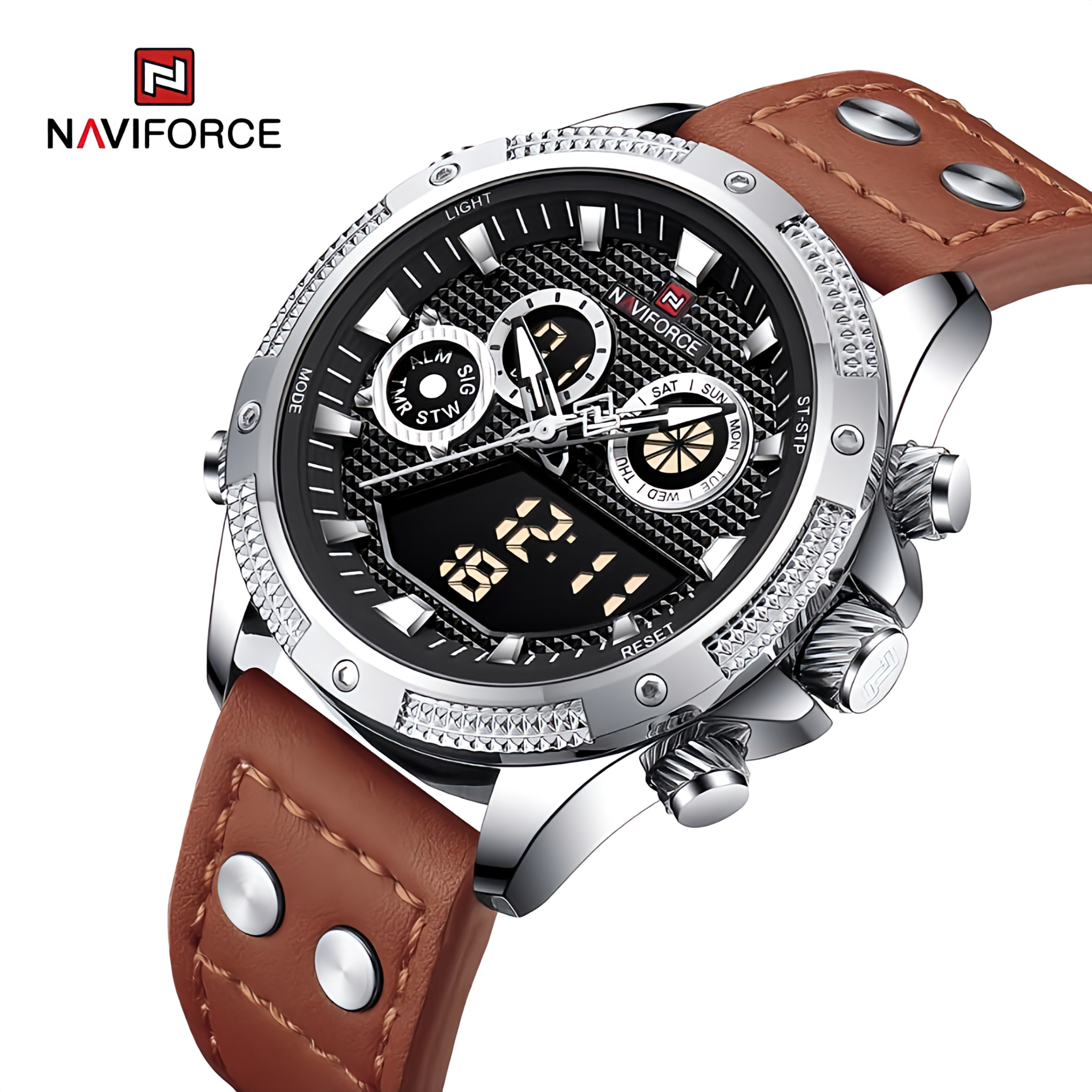 Naviforce NF-9224 Dual Time Exclusive Edition - Men's Leather Strap Dual Time Zone Watch