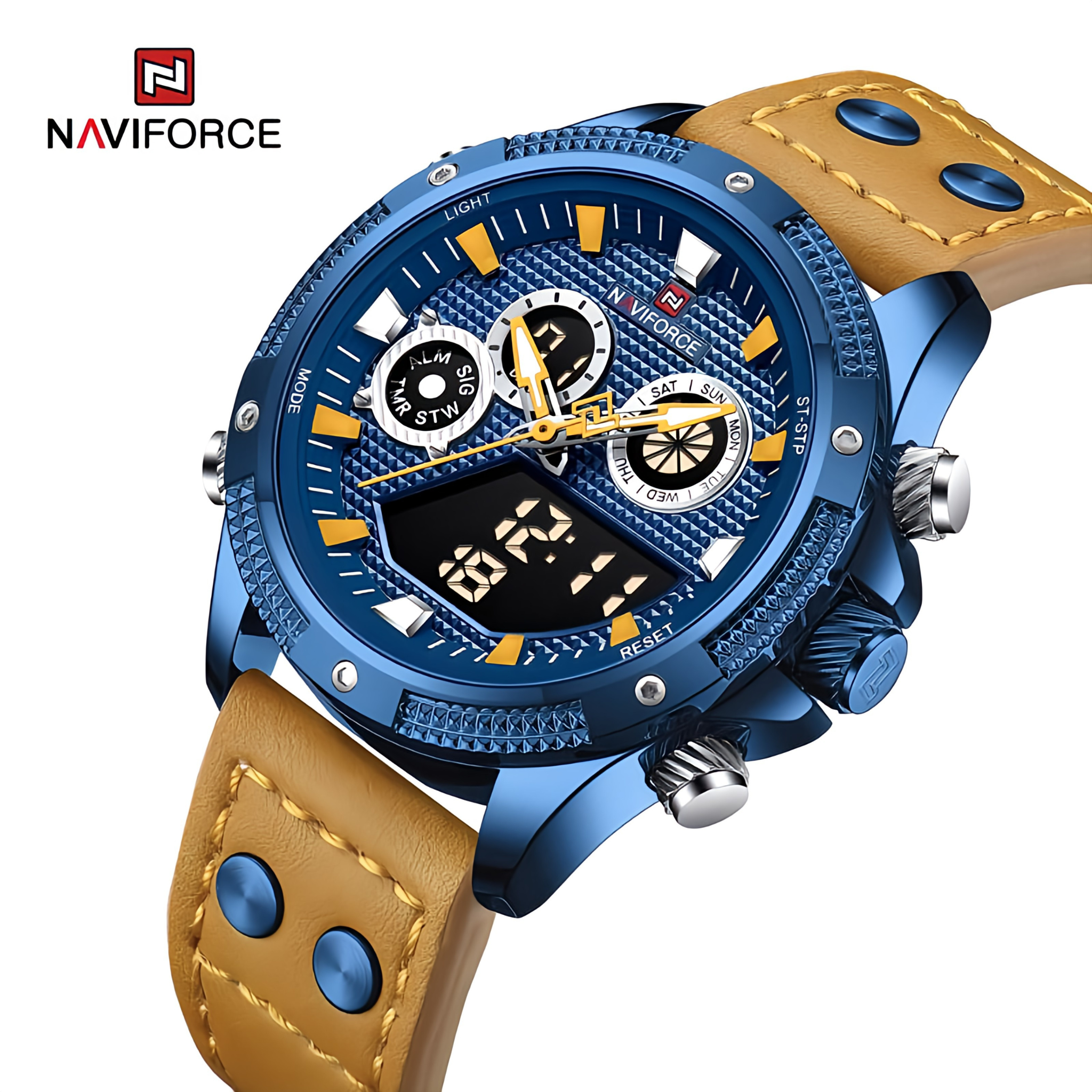 Naviforce NF-9224 Dual Time Exclusive Edition - Men's Leather Strap Dual Time Zone Watch