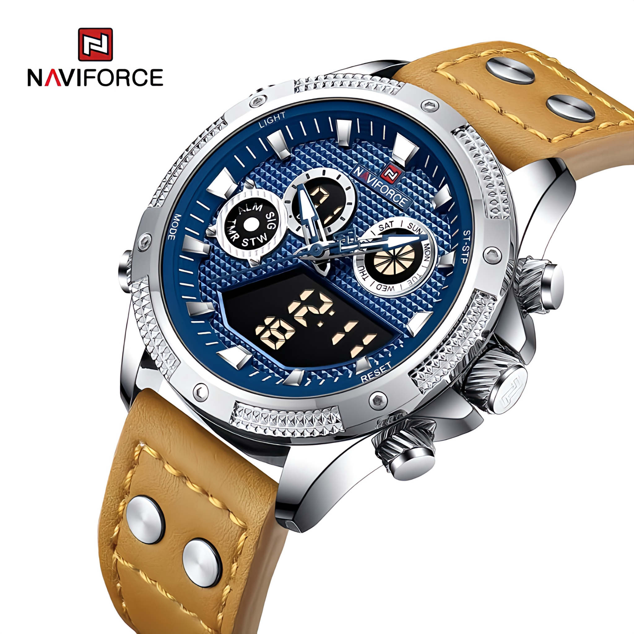 Naviforce NF-9224 Dual Time Exclusive Edition - Men's Leather Strap Dual Time Zone Watch