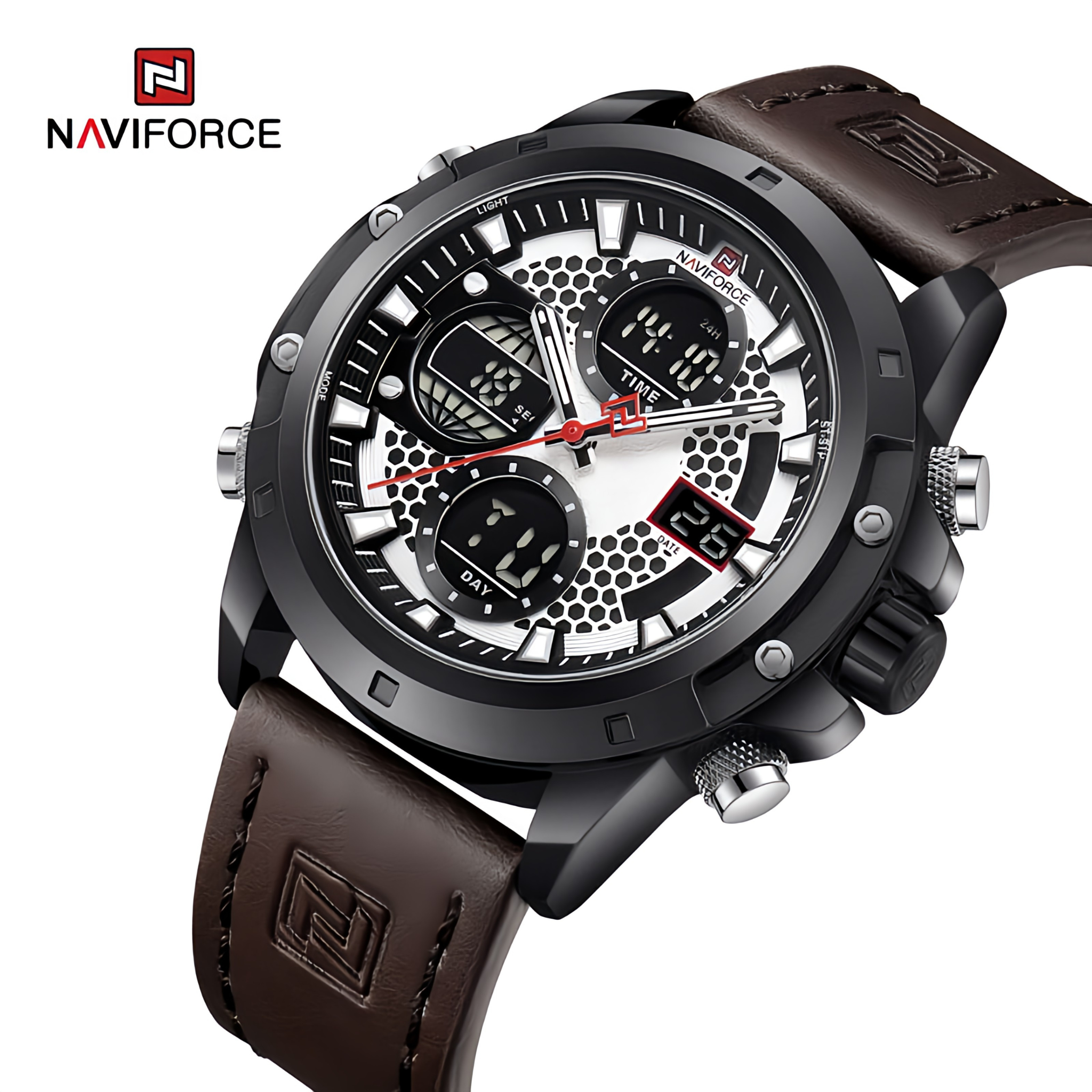 Naviforce NF 9225 Dual Time Edition - Men's Leather Strap