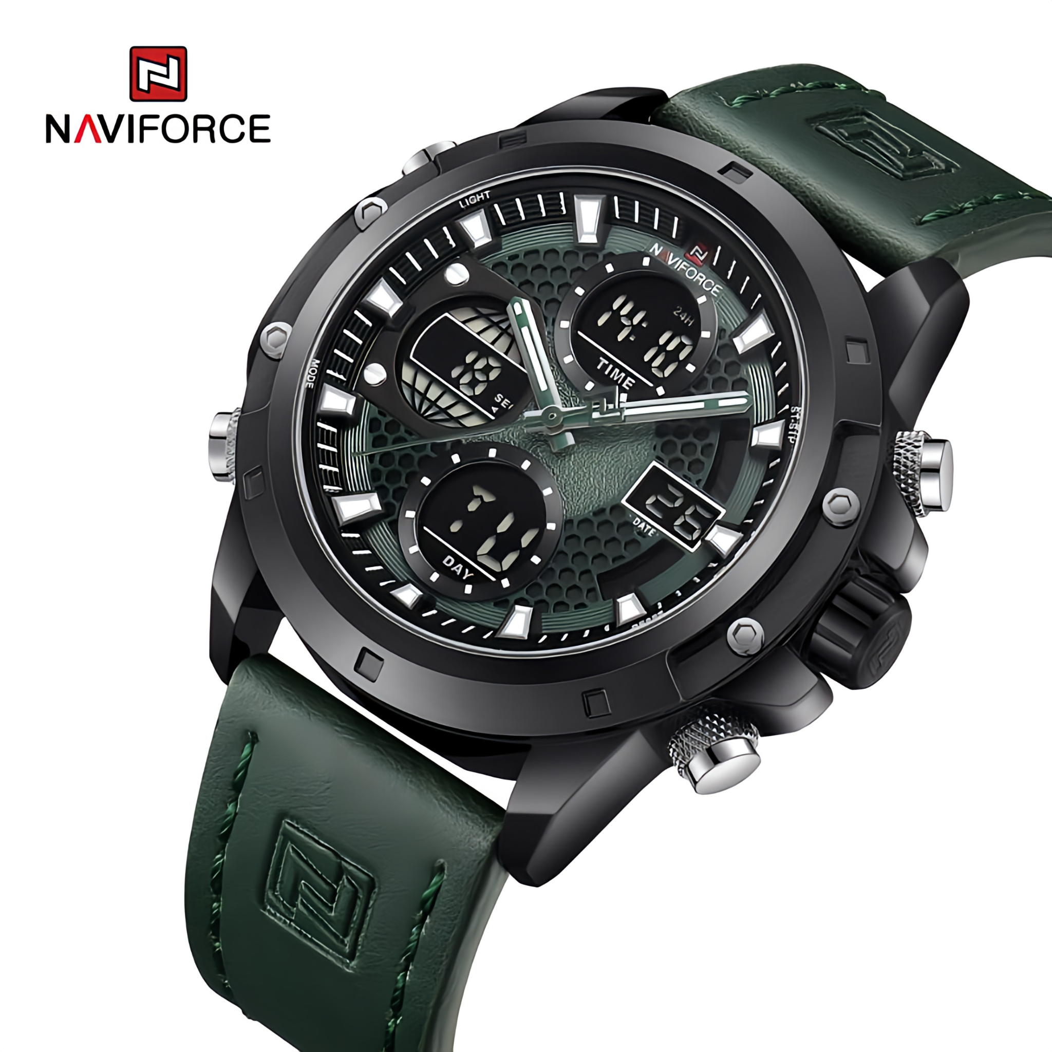 Naviforce NF 9225 Dual Time Edition - Men's Leather Strap