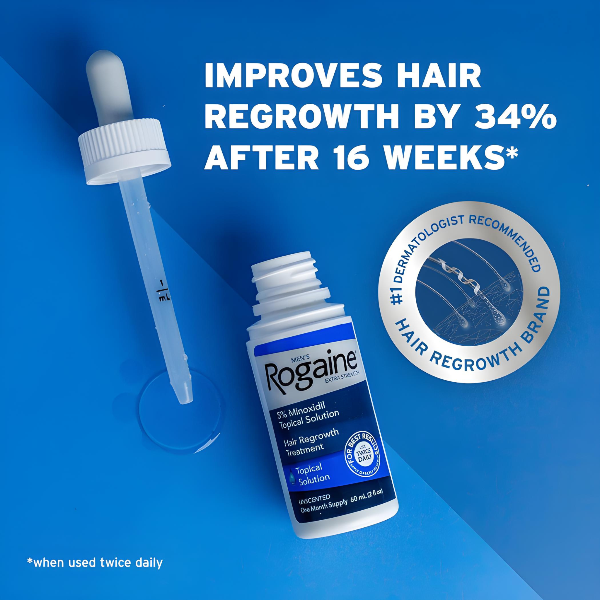 Rogaine Men's Extra Strength 5% Minoxidil Topical Solution Hair Regrowth Treatment