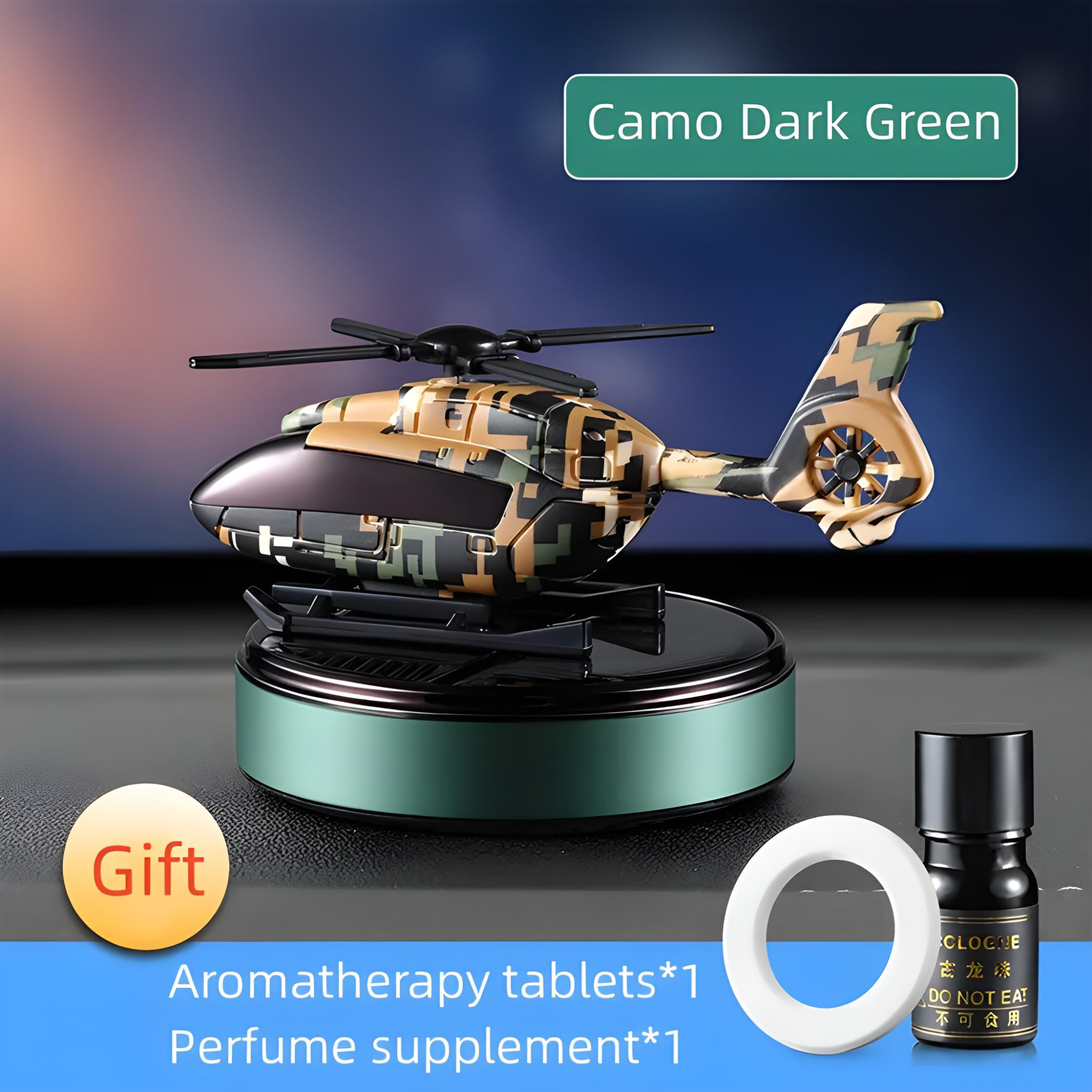 Solar Automatic Military Camouflage Helicopter Propeller Rotating Car Air Freshener | Dashboard Interior Accessories