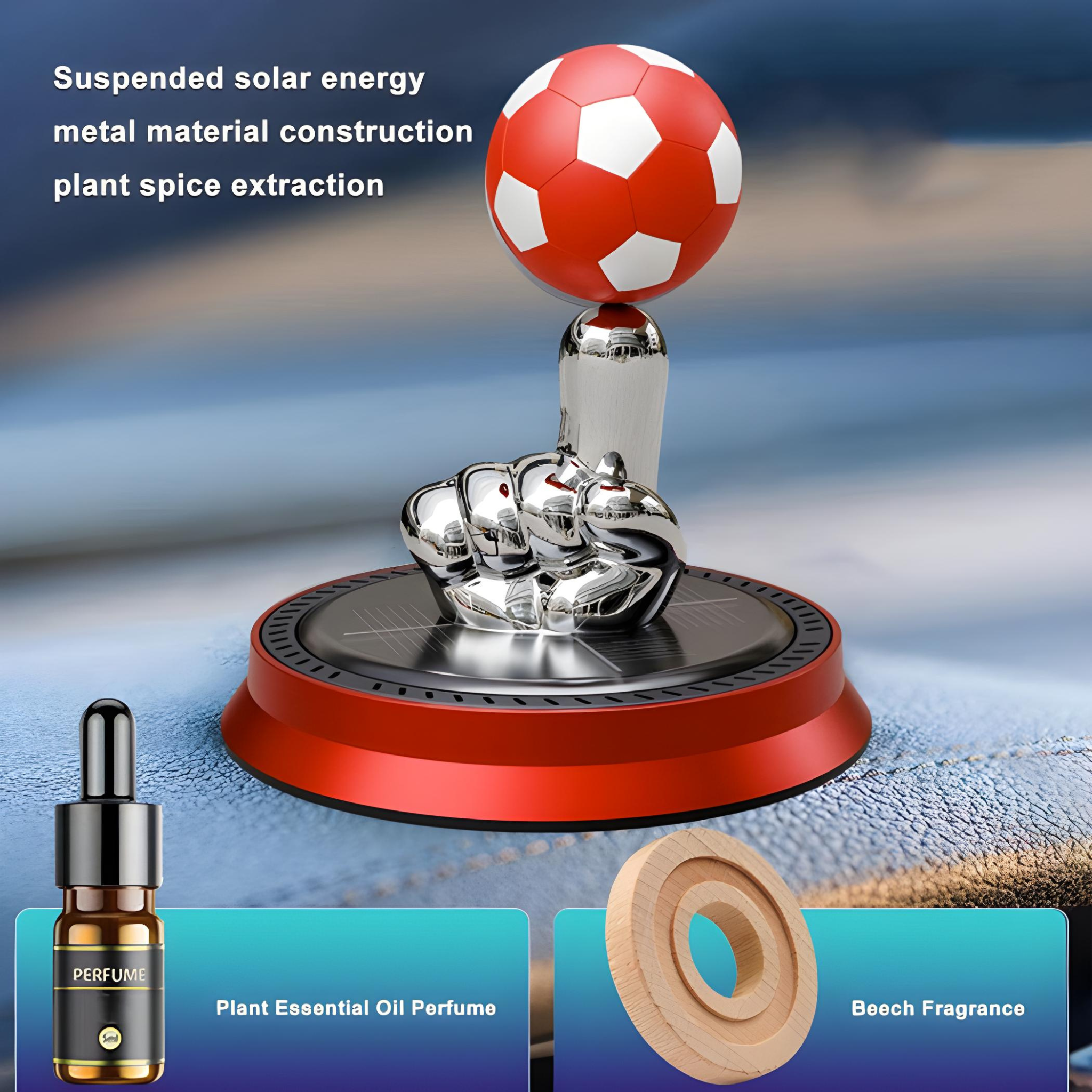 Solar Rotating Finger Football Car Air Freshener | Long-Lasting Fragrance Aromatherapy | Car Decoration Accessories